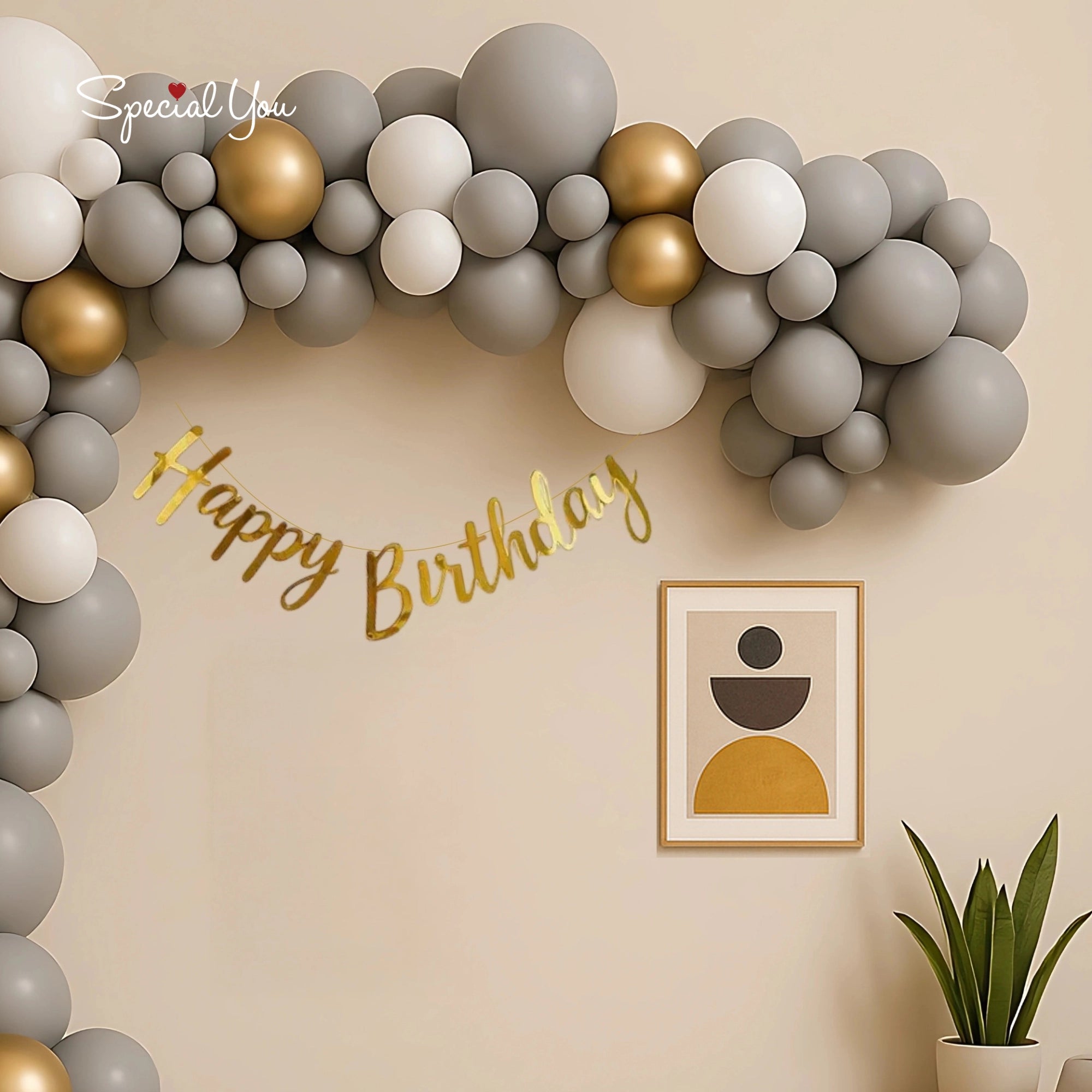 Grey & Gold Birthday Arch Decor