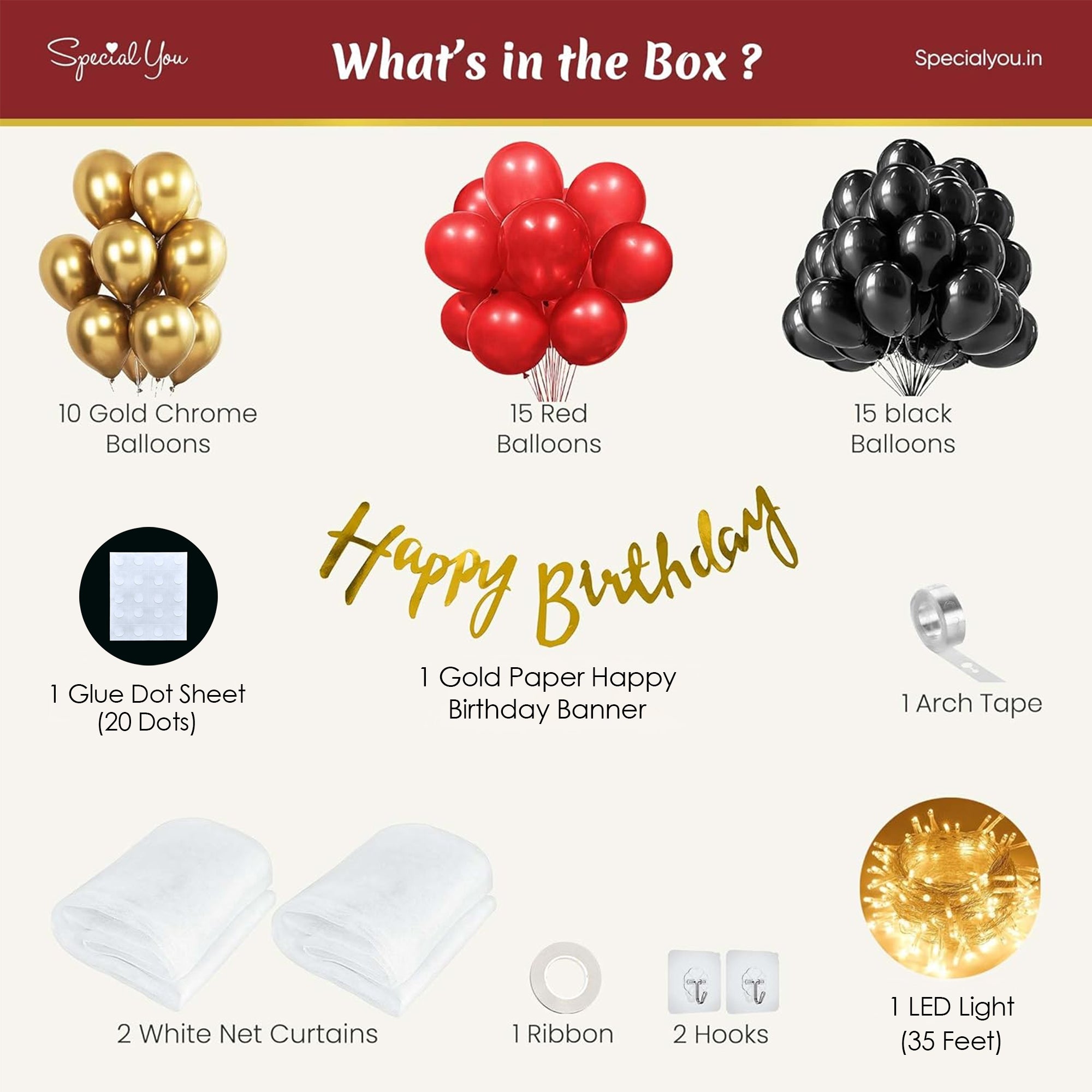 Canopy for decor Kit with Lights, Red & Black Balloons.