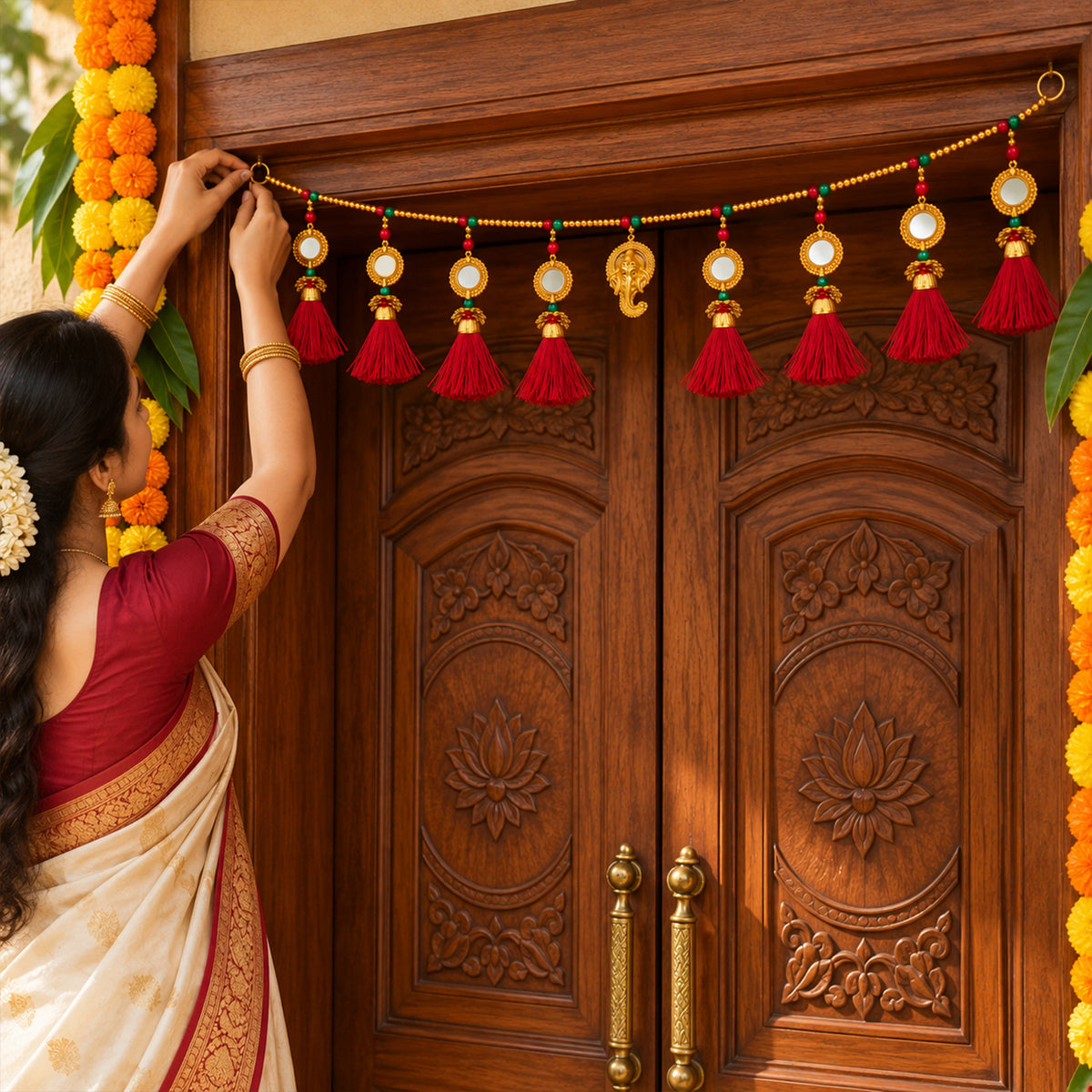 Red Mirror Toran for Diwali Decoration for Home