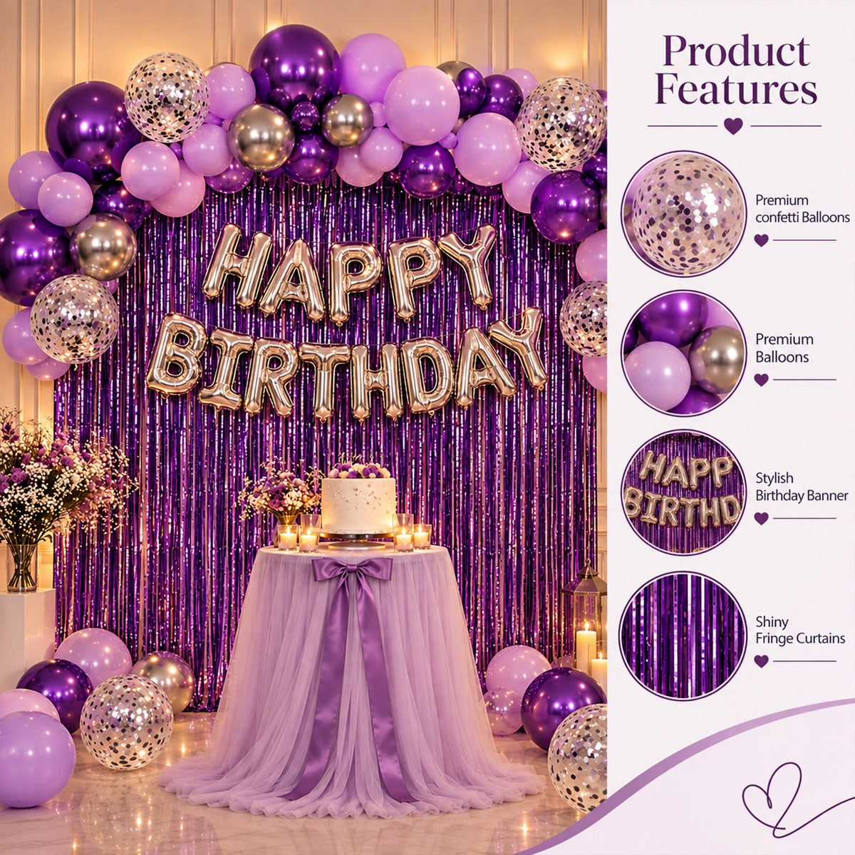 Purple & Silver Theme Birthday Decoration DIY Kit