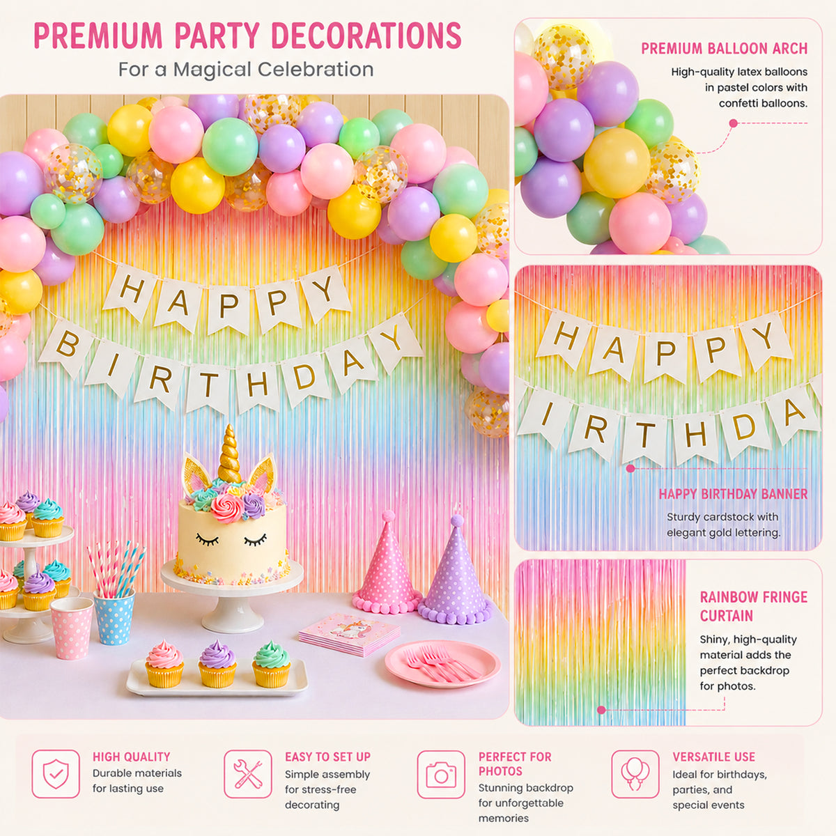 Unicorn Theme Pastel Balloons Birthday Decoration DIY Kit