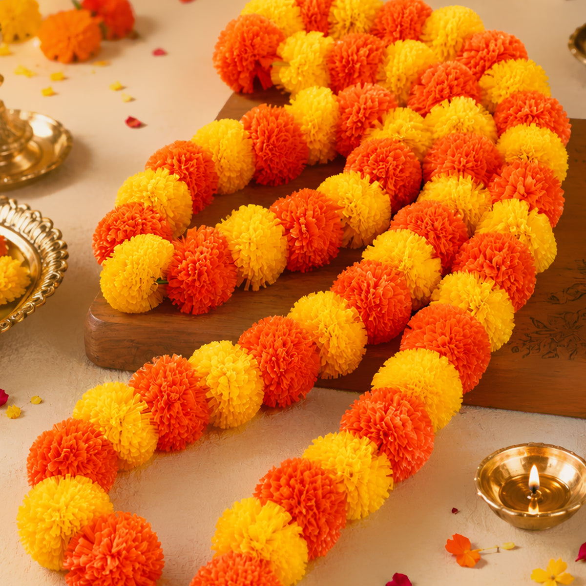 Yellow-Orange Marigold Garlands for Diwali Decoration for Home