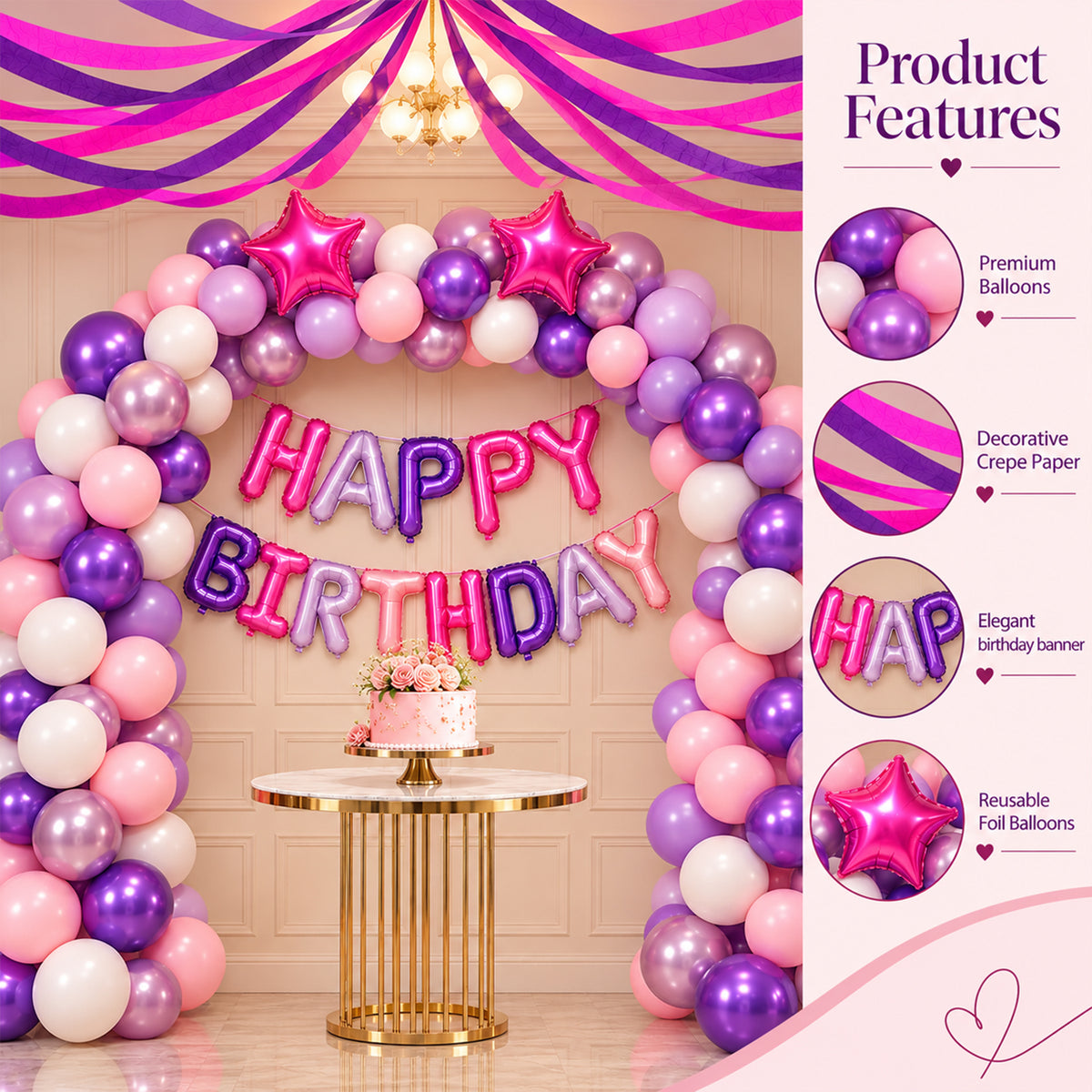 Purple Theme Crepe Paper Birthday Decoration DIY Kit