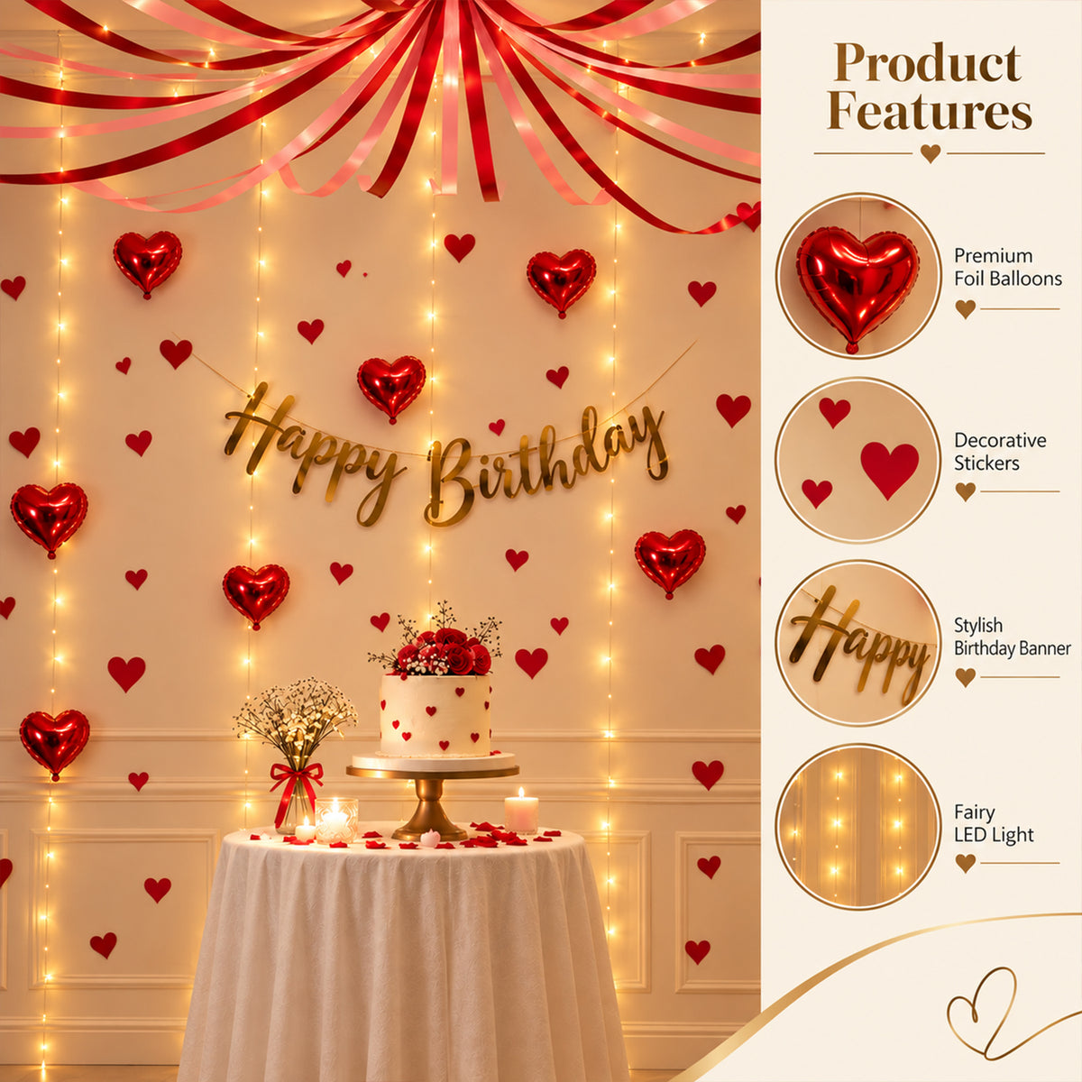 Red & Pink Heart Theme Birthday Decoration DIY Kit