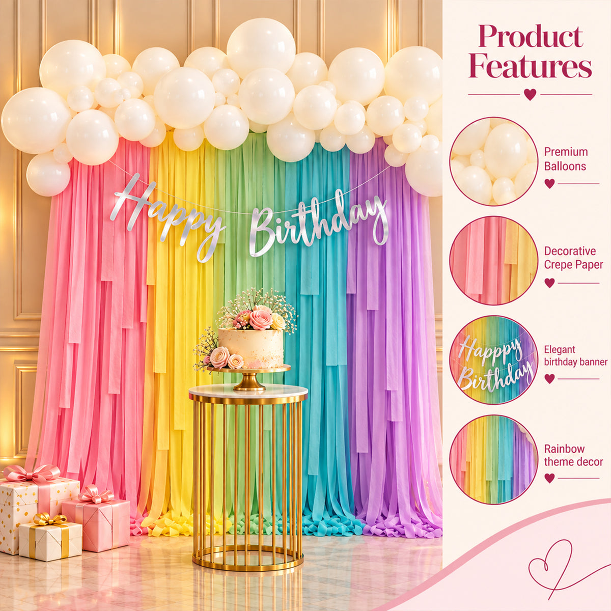 Multicolor Crepe Paper Birthday Decoration DIY Kit