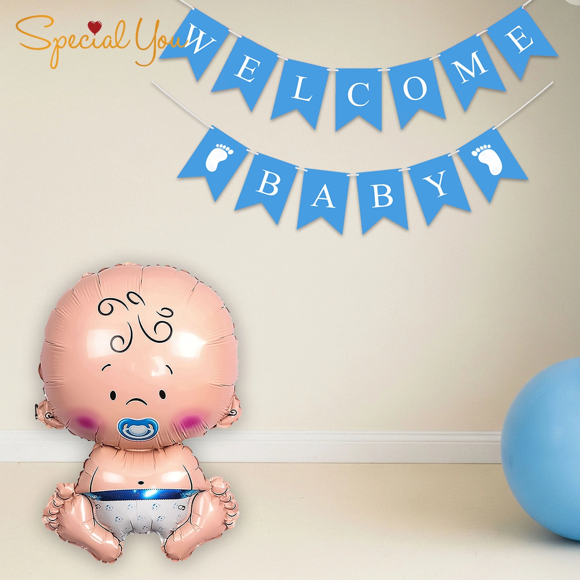 Blue & White Baby Boy Welcome Balloon Decor