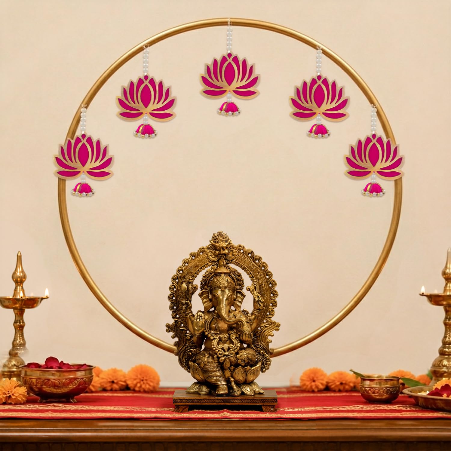Golden Aura Ganpati Backdrop Stand – Elegant Pooja Room Décor
