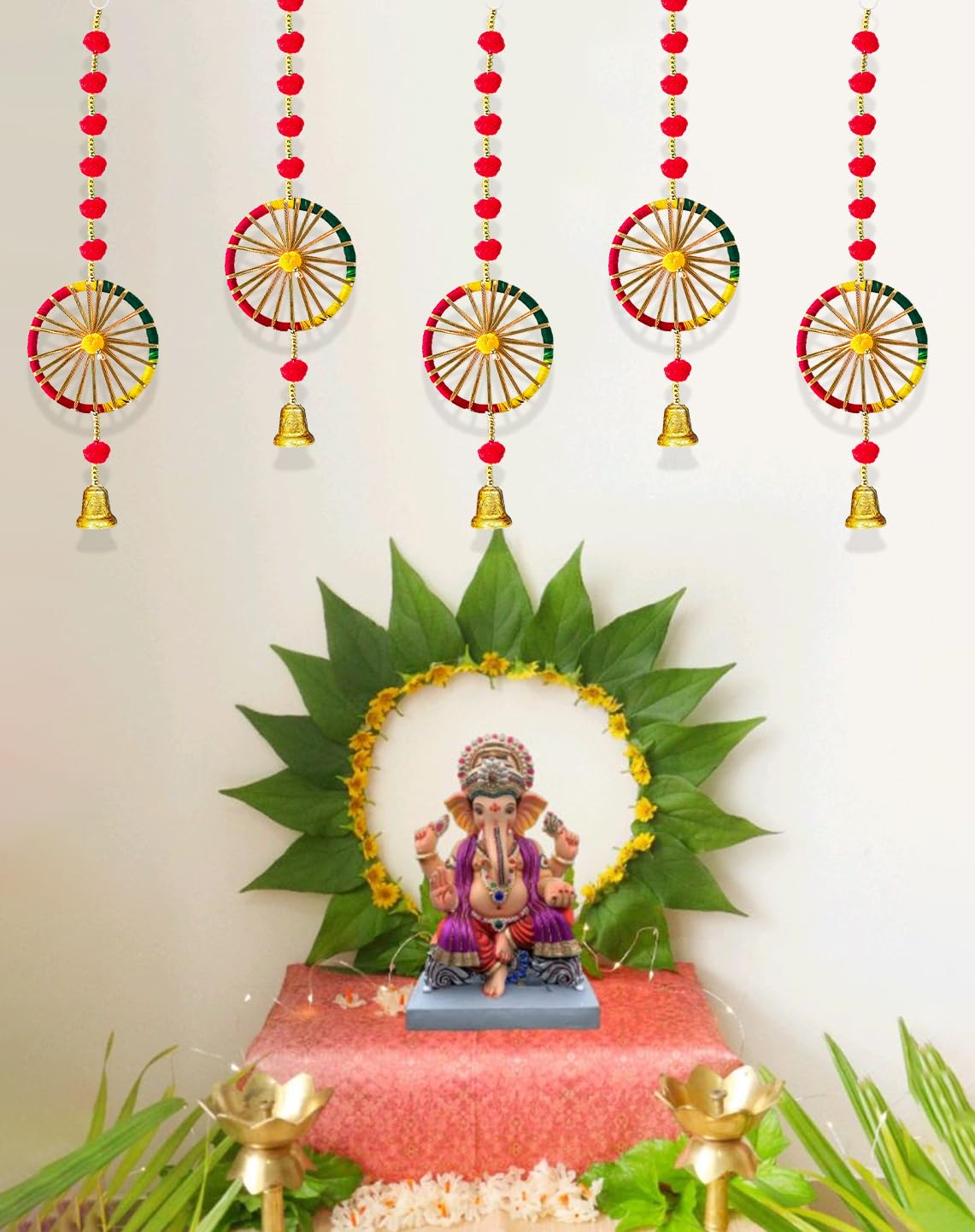 Red Pompom Latkans with Chakra & Bell