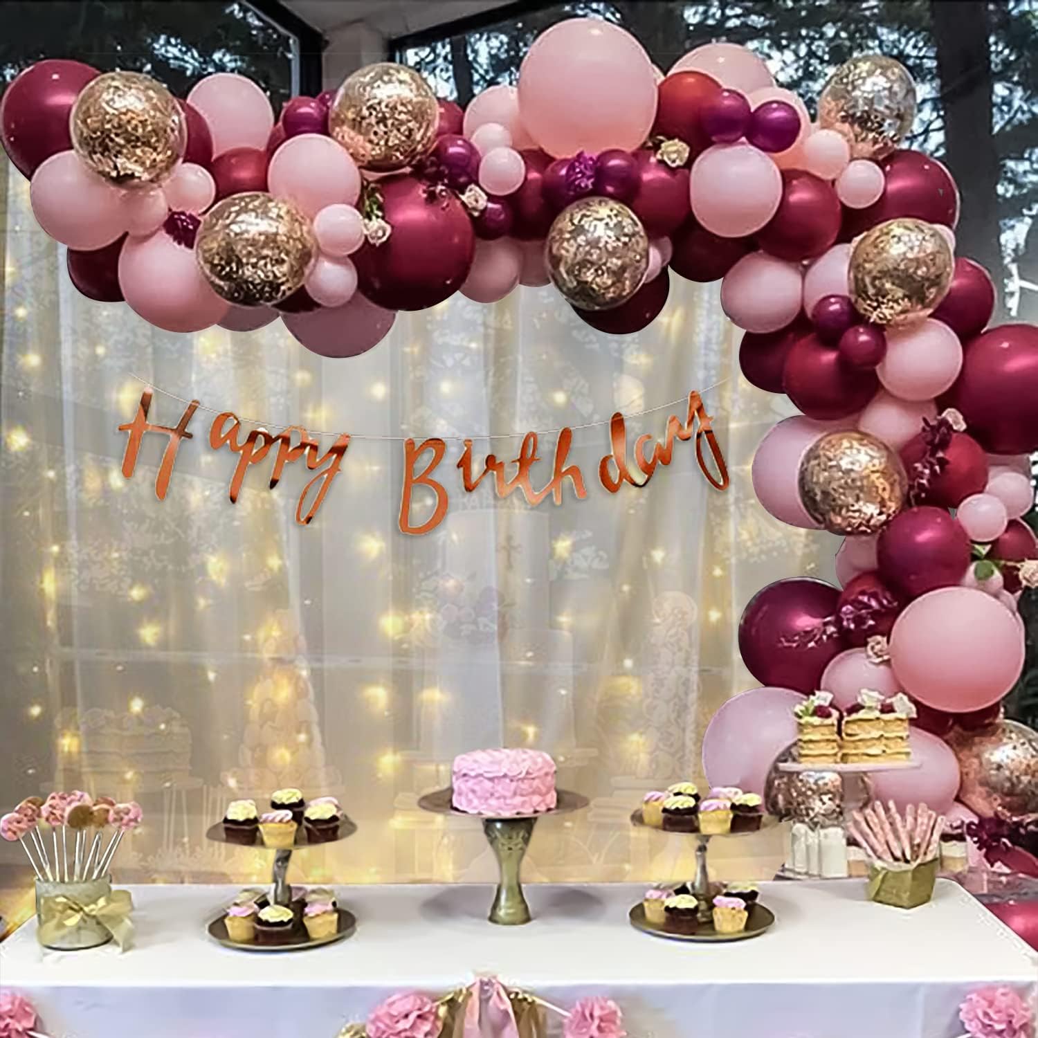 burgundy pink birthday decoration items