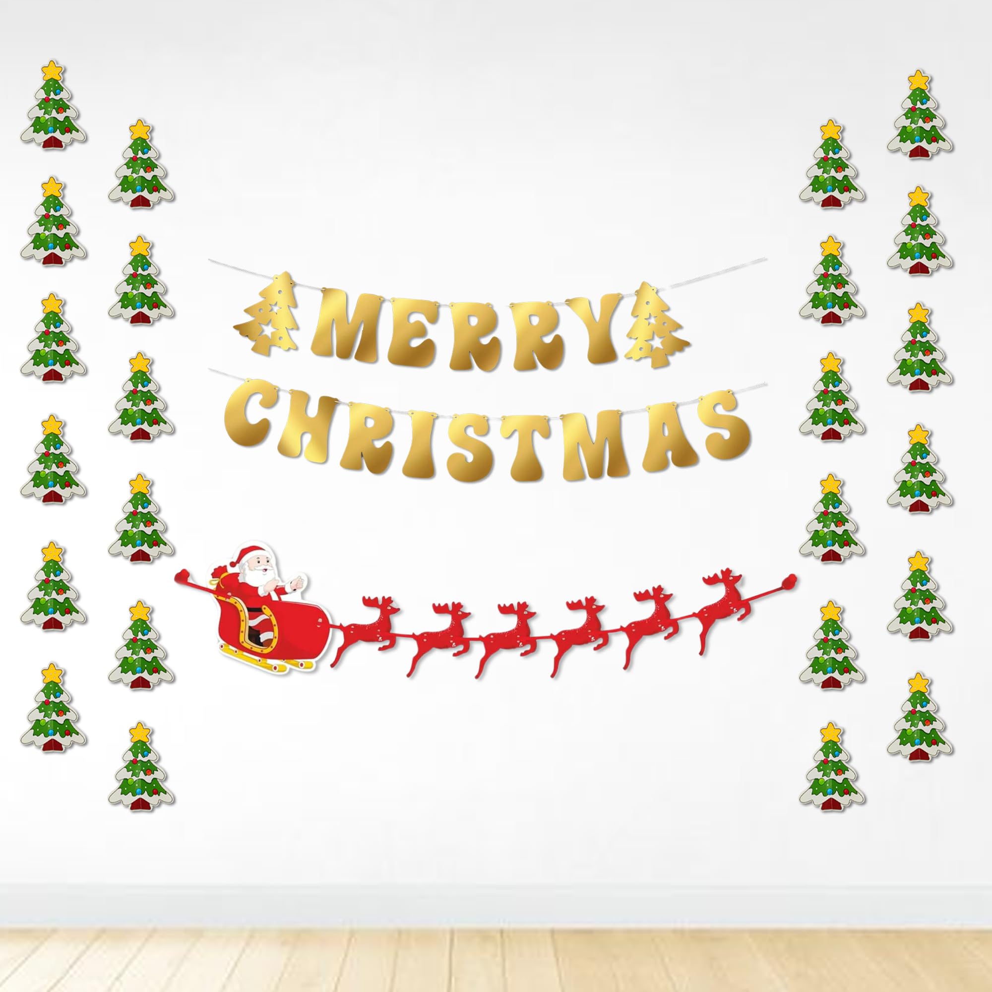 Merry Christmas with Reindeer Banner and Tree Frill