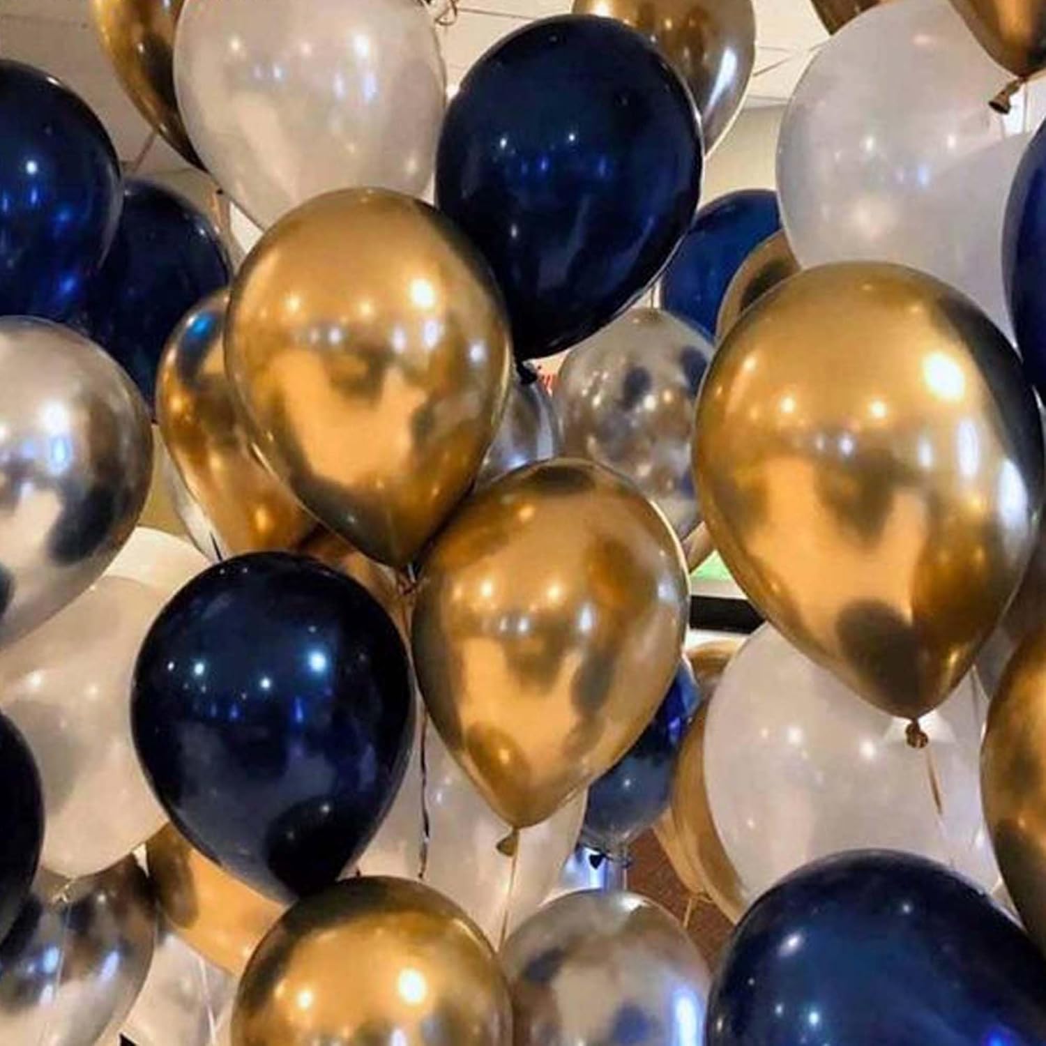 Dark Blue & Metallic White Balloon combo