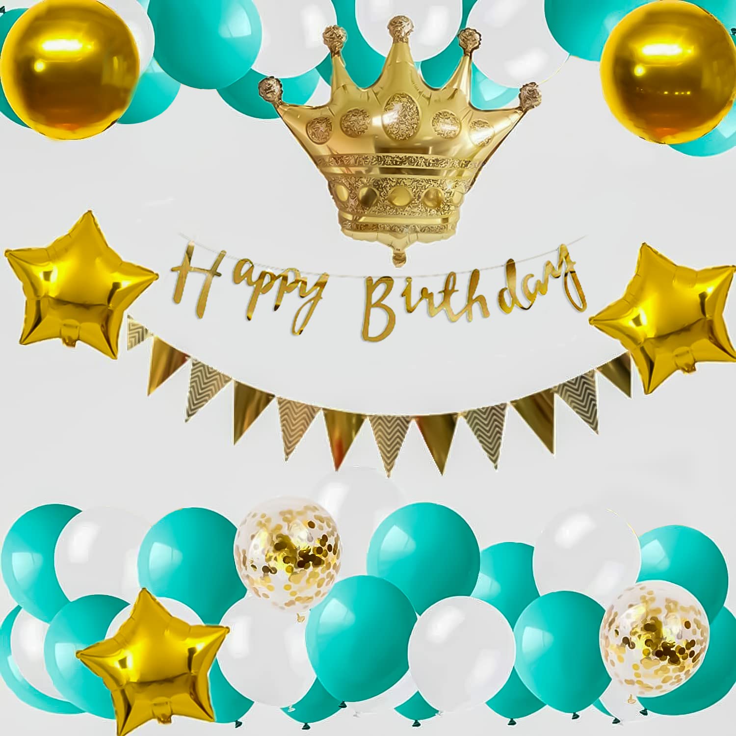 Birthday decoration items kit with Crown foil balloon