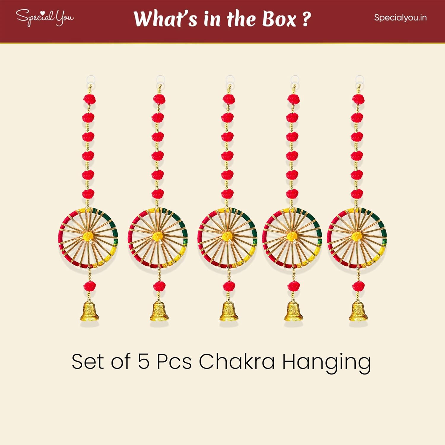 Red Pompom Latkans with Chakra & Bell