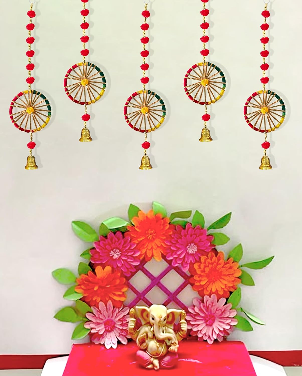 Red Pompom Latkans with Chakra & Bell