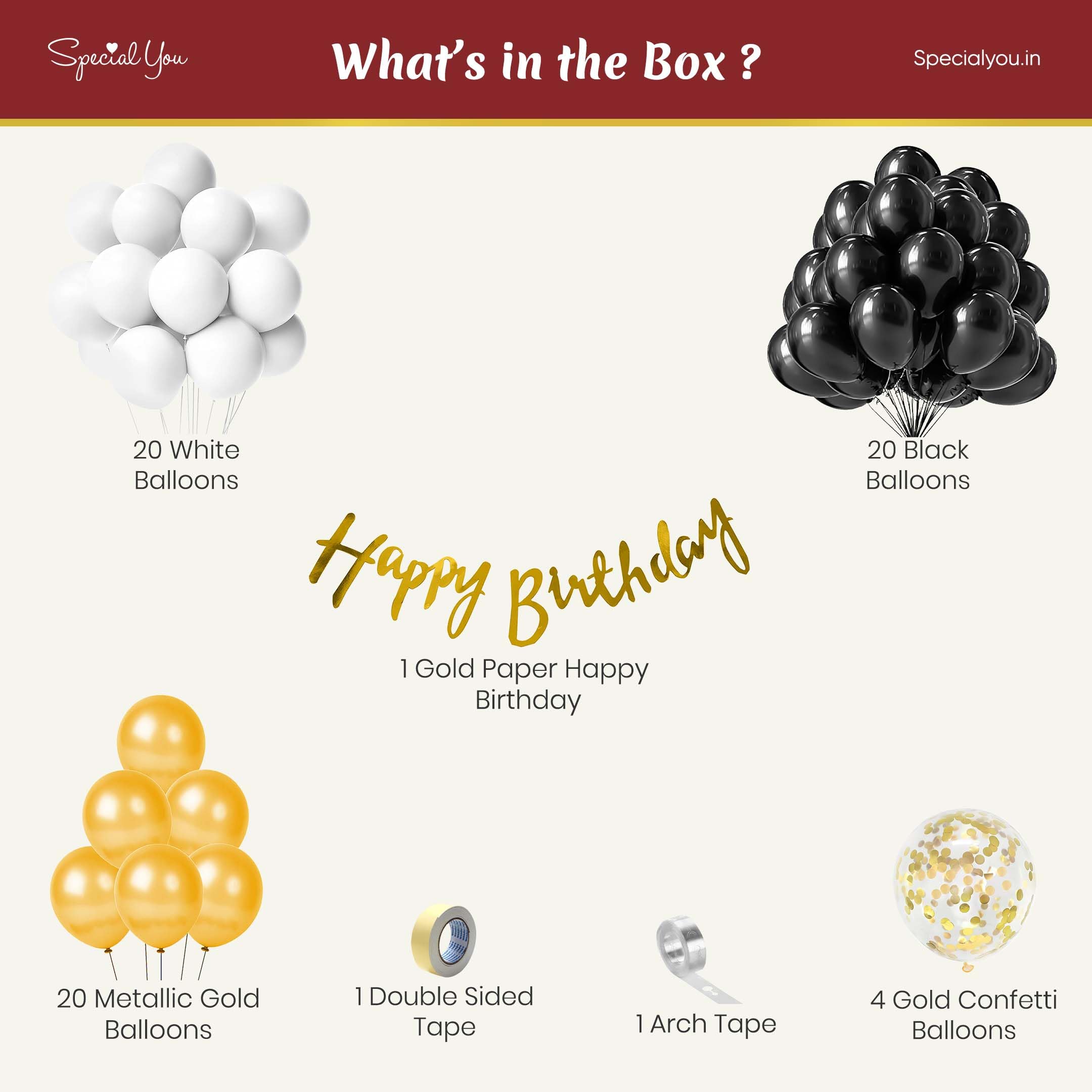 Black & White theme birthday decoration with golden balloons