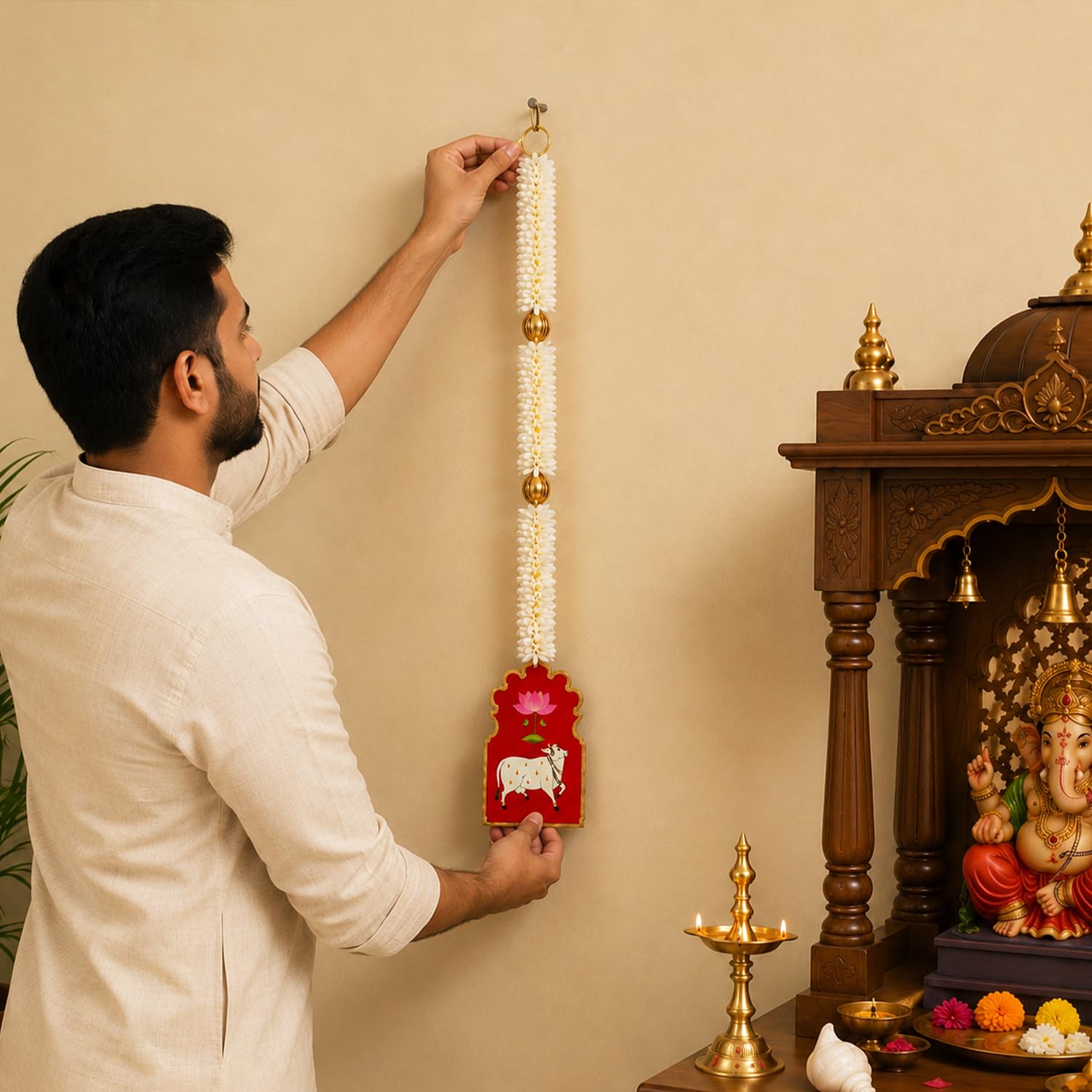 Cow & Lotus Wall Hanging Set – Ganpati Home Décor (Set of 2)
