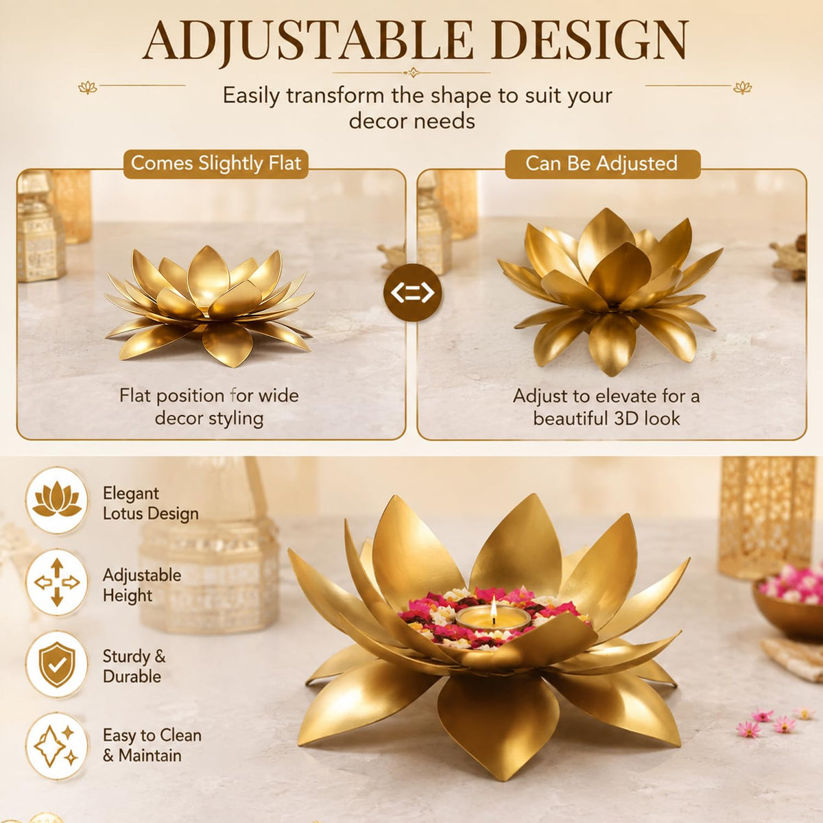 Lotus Urli Bowl with Glass Jar for Diwali Decor