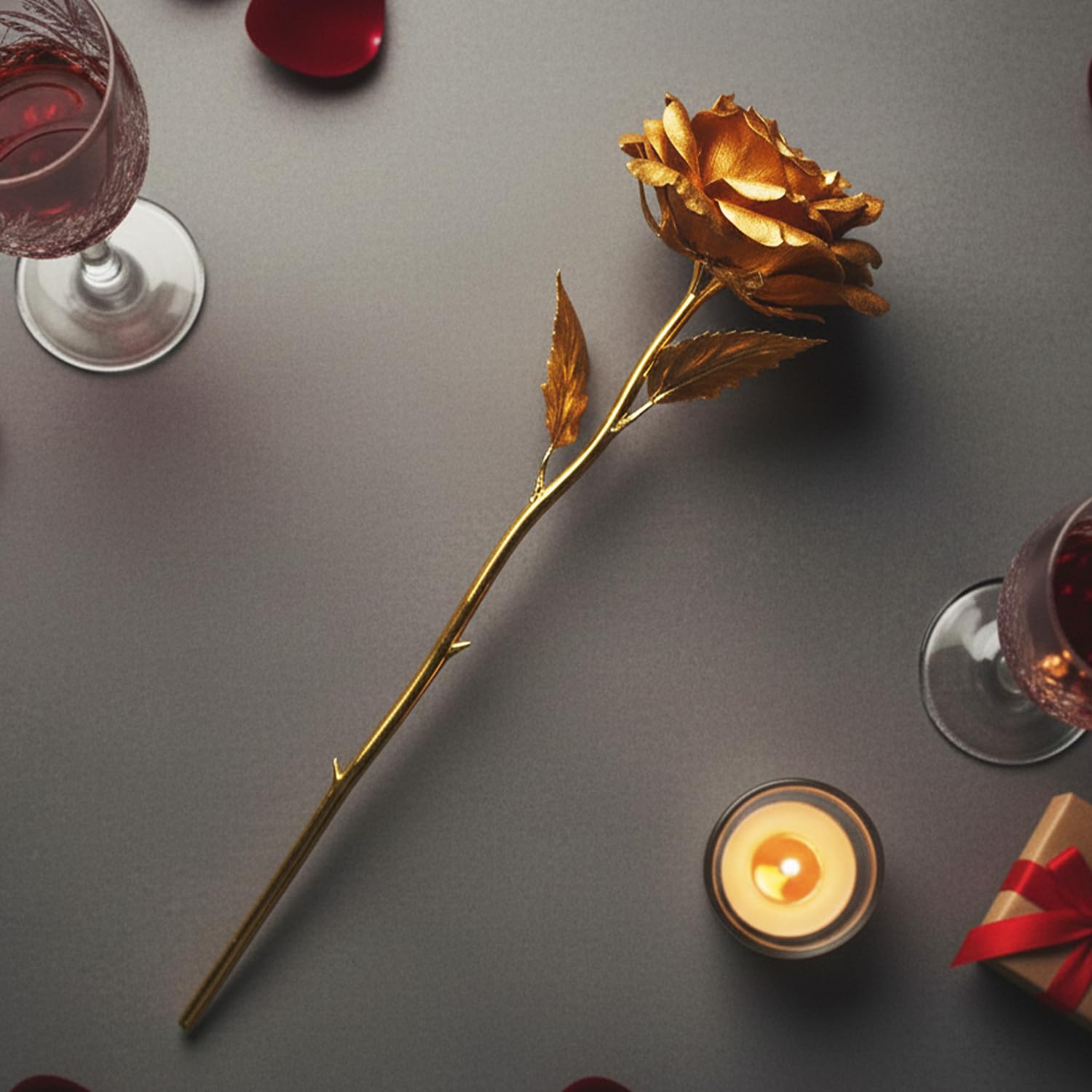 Golden Metal Rose for Valentine Gift