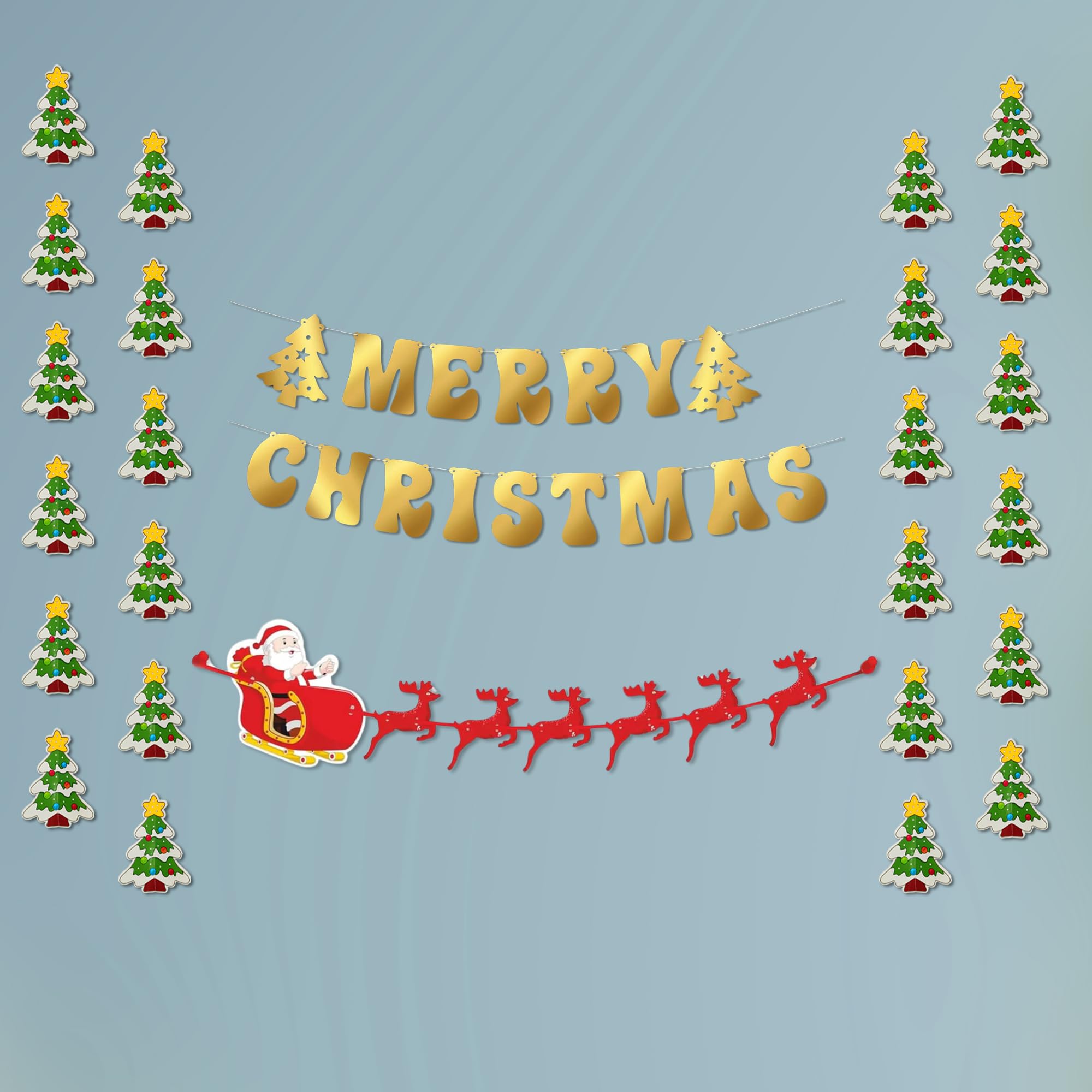 Merry Christmas with Reindeer Banner and Tree Frill