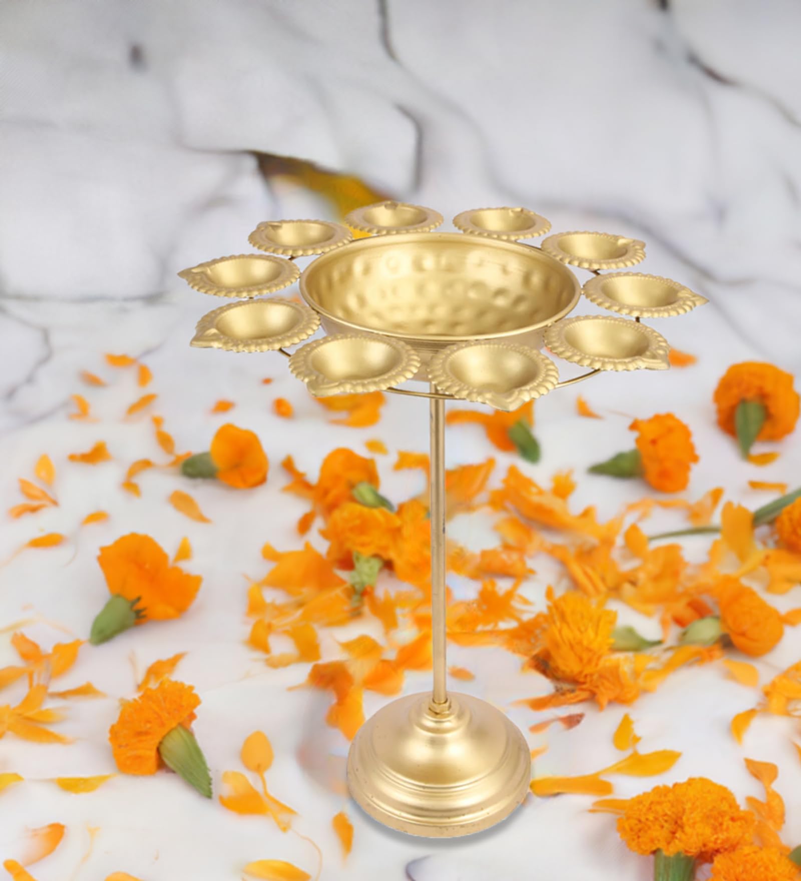 Metal Gold Diya Stand for Puja Decoration