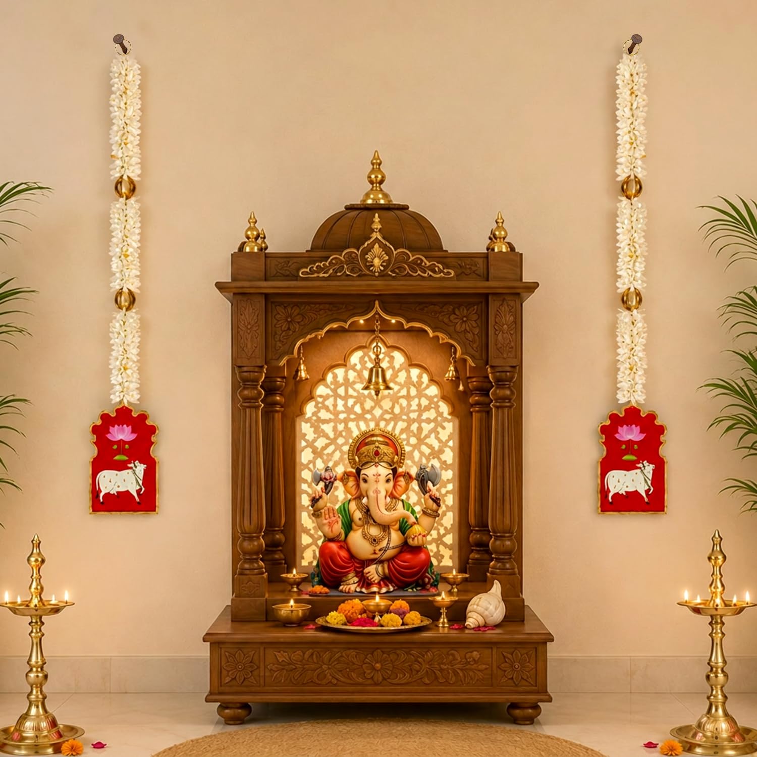 Cow & Lotus Wall Hanging Set – Ganpati Home Décor (Set of 2)