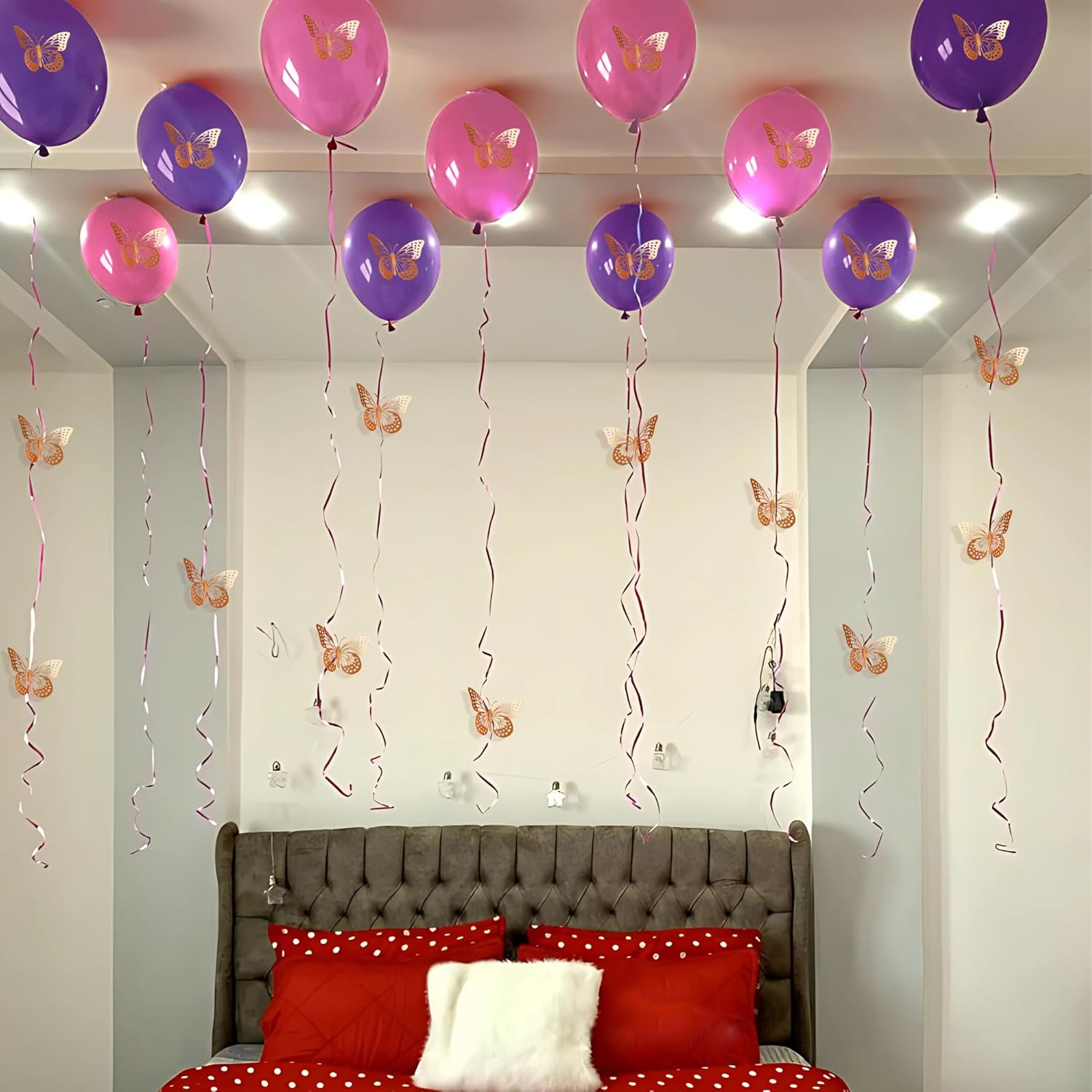 Pink and purple balloon with butterfly birthday decoration