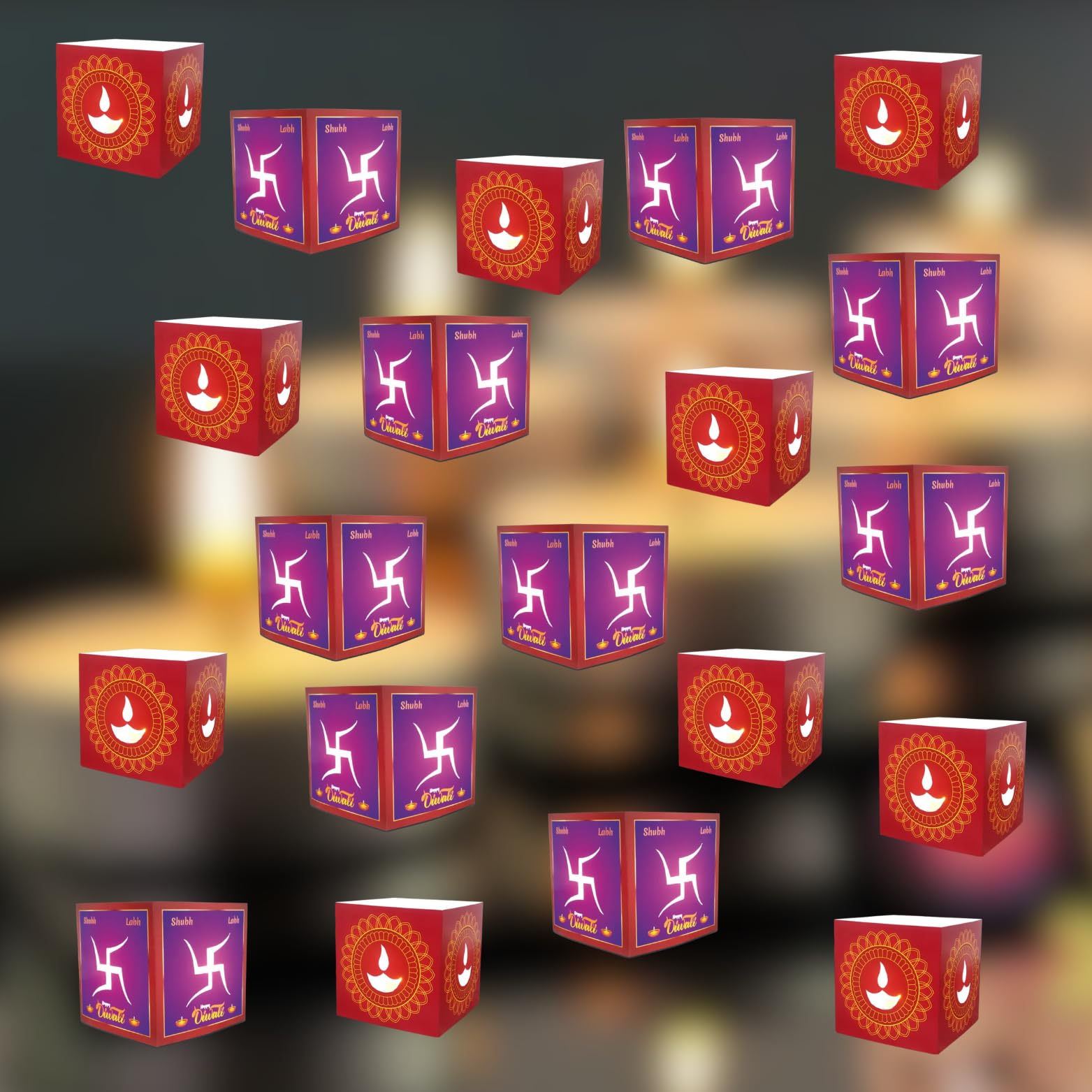 Paper Swastik & Diya Votive with Tea Light Candles for Diwali Decor