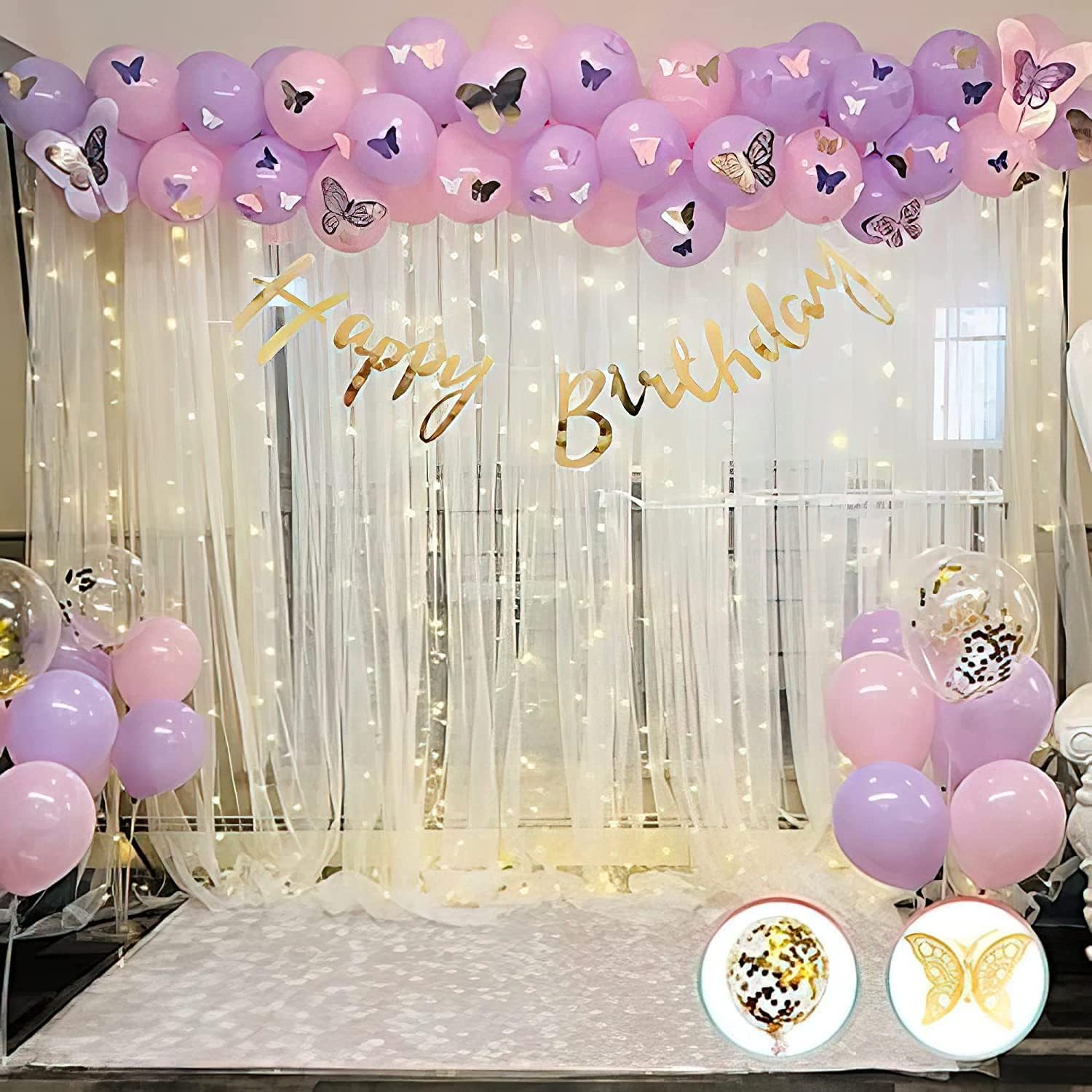 Pink and purple balloons birthday decoration