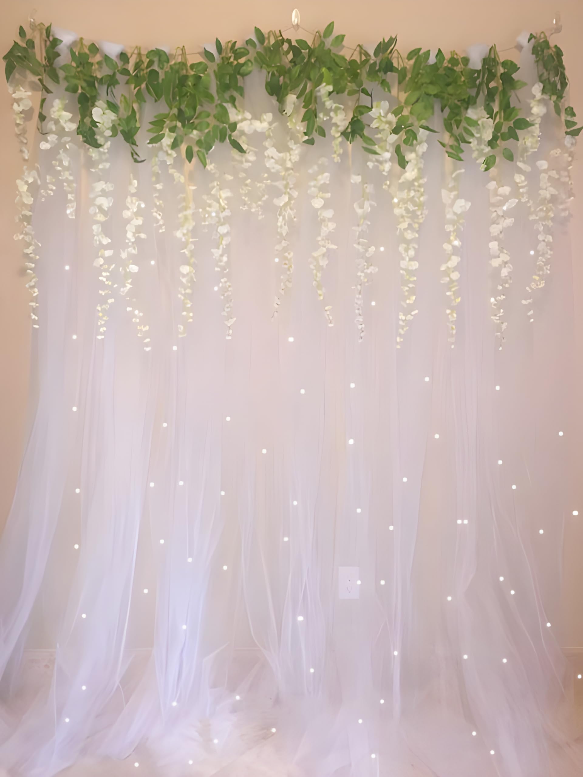White Curtains and Wisteria Decor