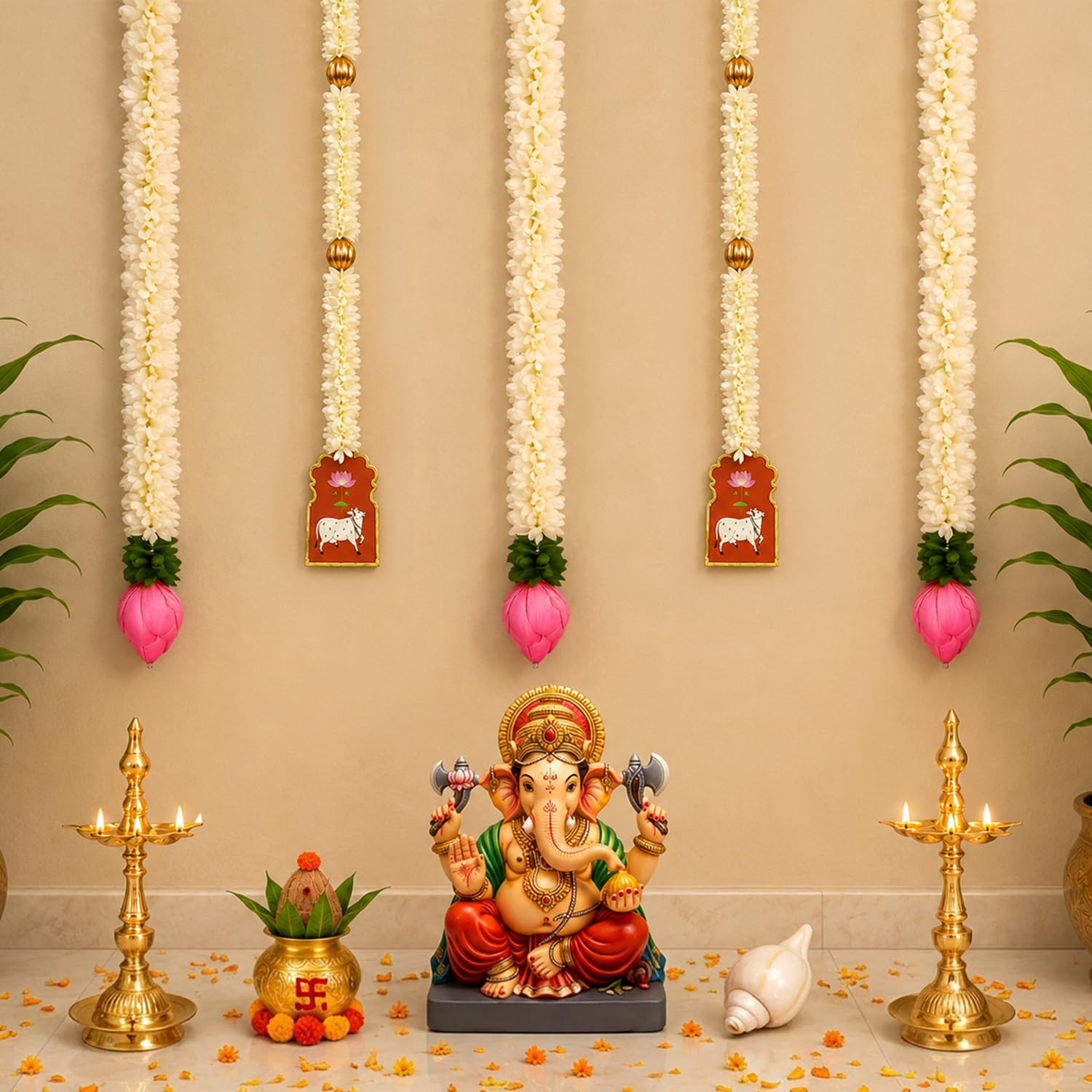 Divine Lotus & Cow Hanging Set for Ganpati Décor