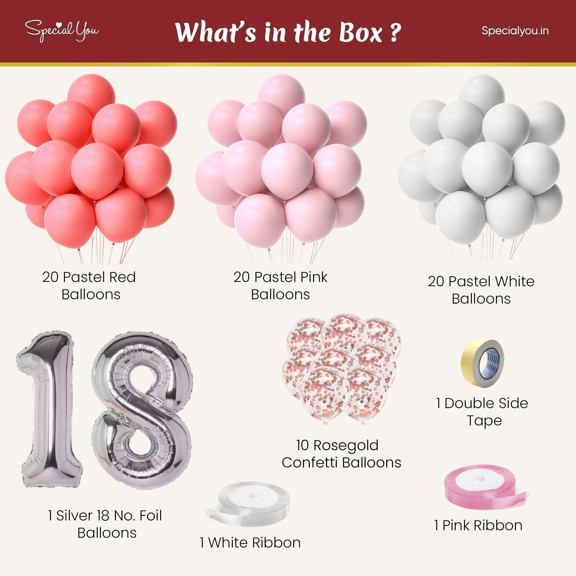 Red, Pink & White Balloons for Decoration