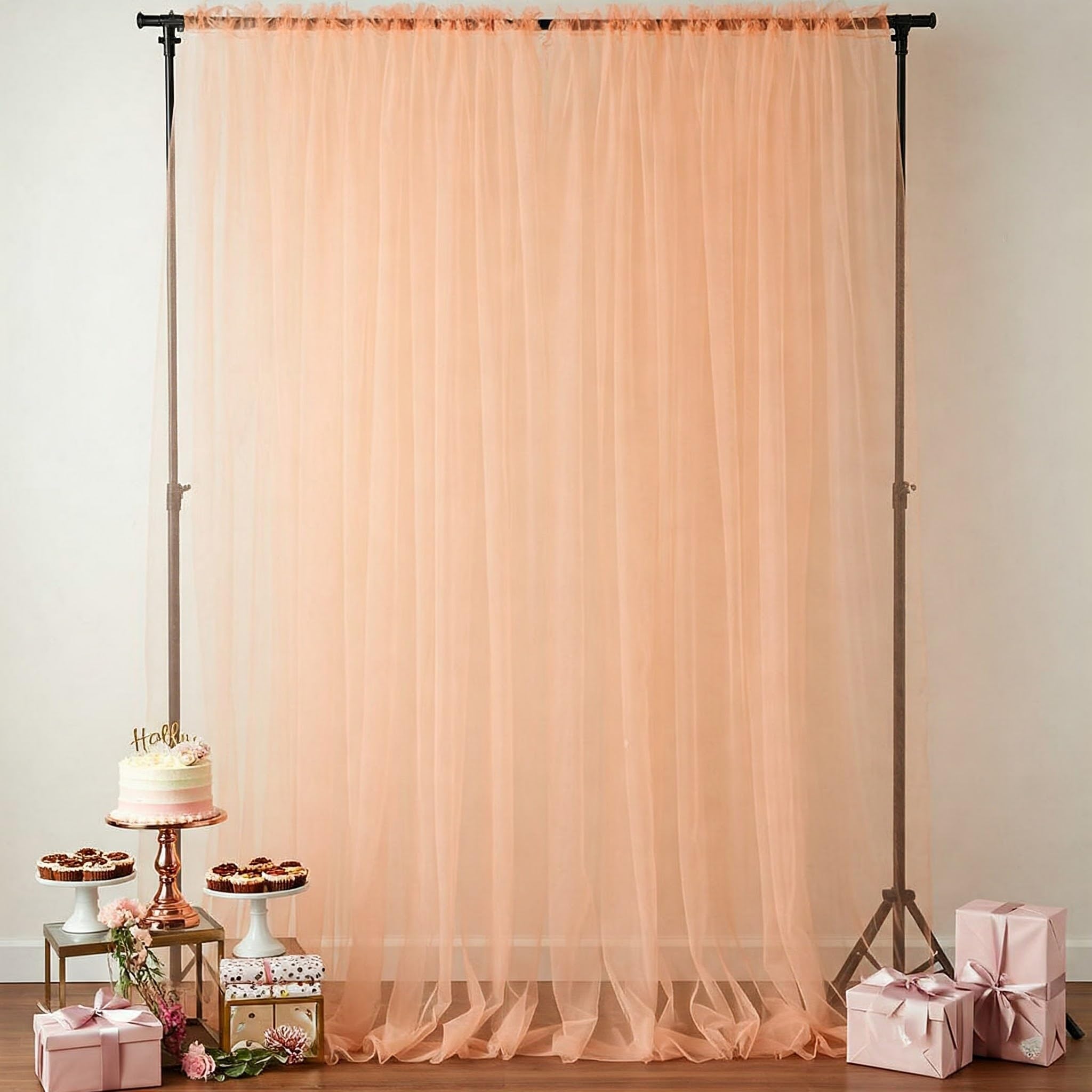 Tulle Sheer Net Curtain Backdrop Cloth in Peach Color