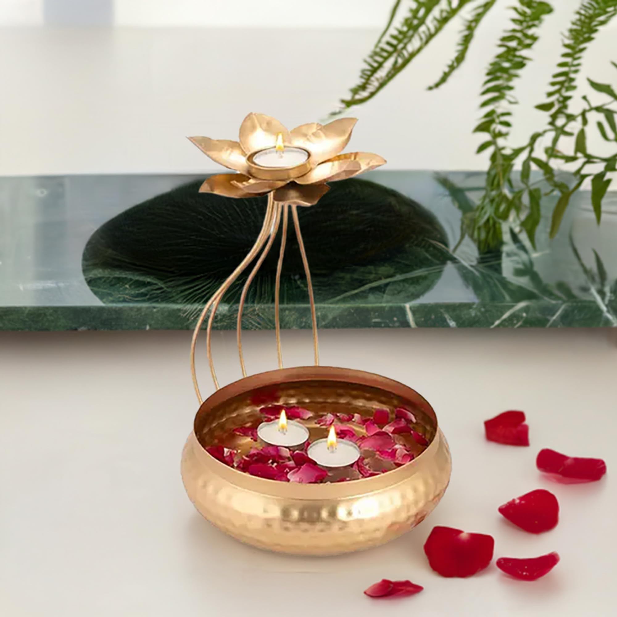 Lotus Urli Bowl with Tea Light Candles for Diwali Decoration
