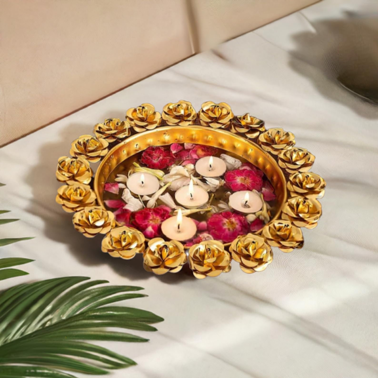 Gold Rose Bowl 13 Inch for Diwali Decor