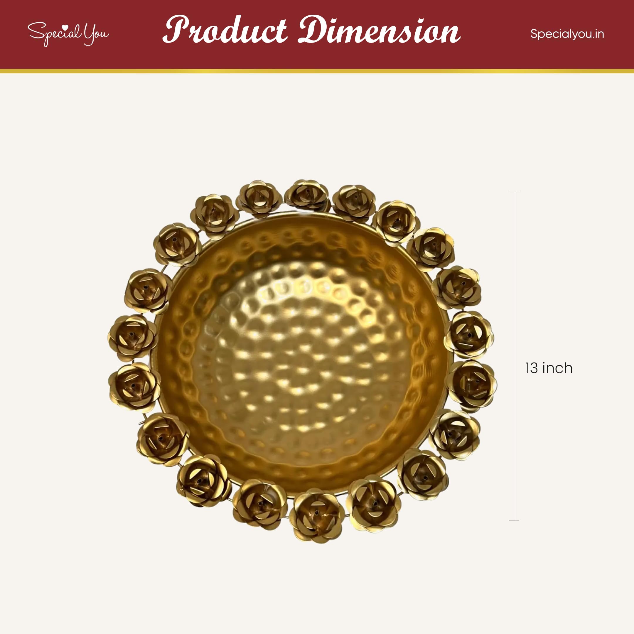 Gold Rose Bowl 13 Inch for Diwali Decor
