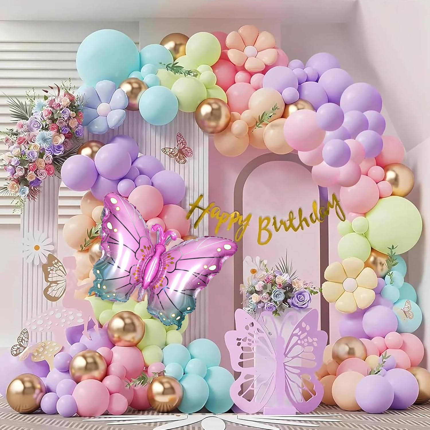 Butterfly foil balloon theme birthday decoration