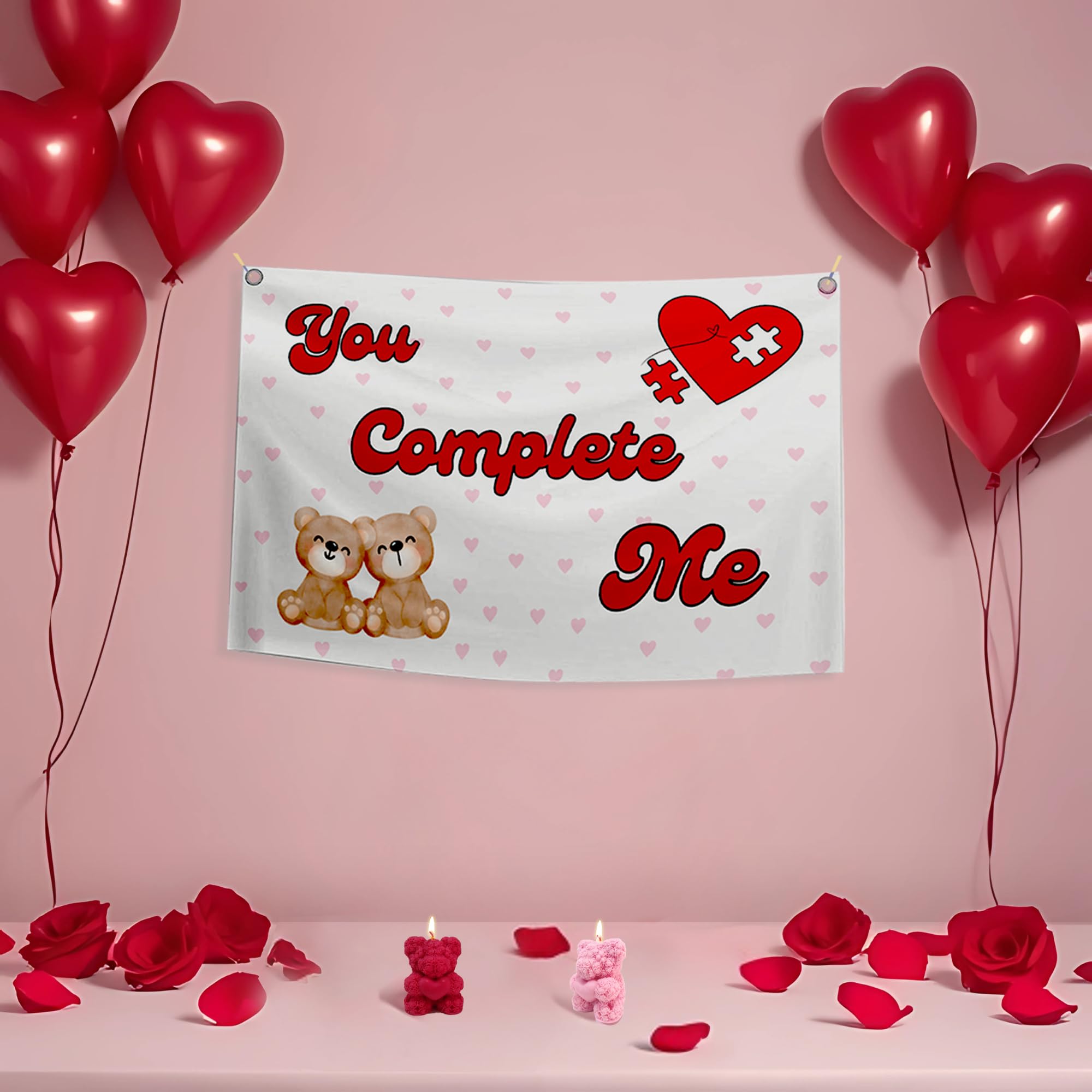 Valentine's balloon theme combo with backdrop and teddy candle