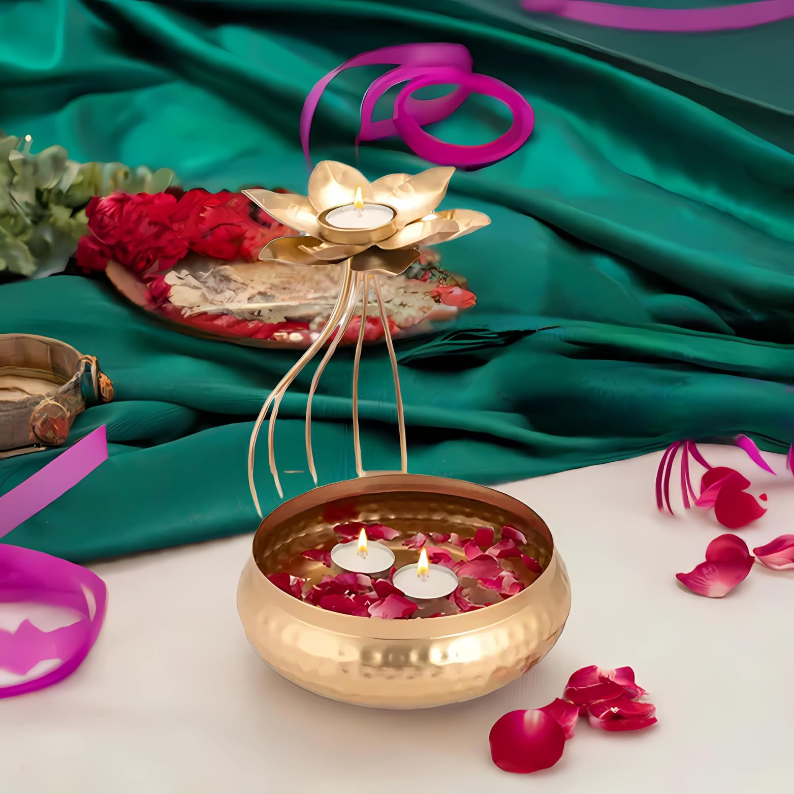 Lotus Urli Bowl with Tea Light Candles for Diwali Decoration