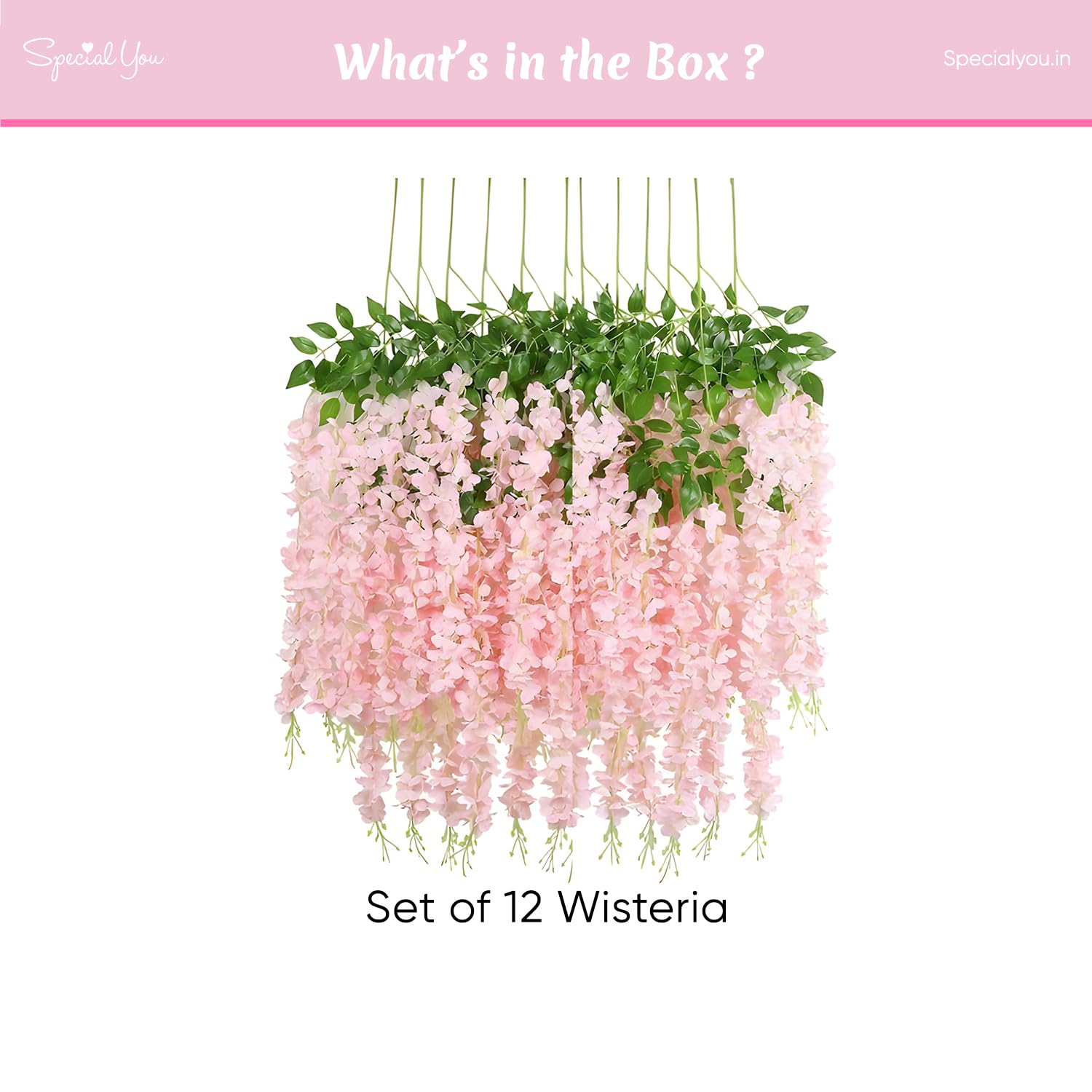 Artificial Light Pink Wisteria Pack of 12