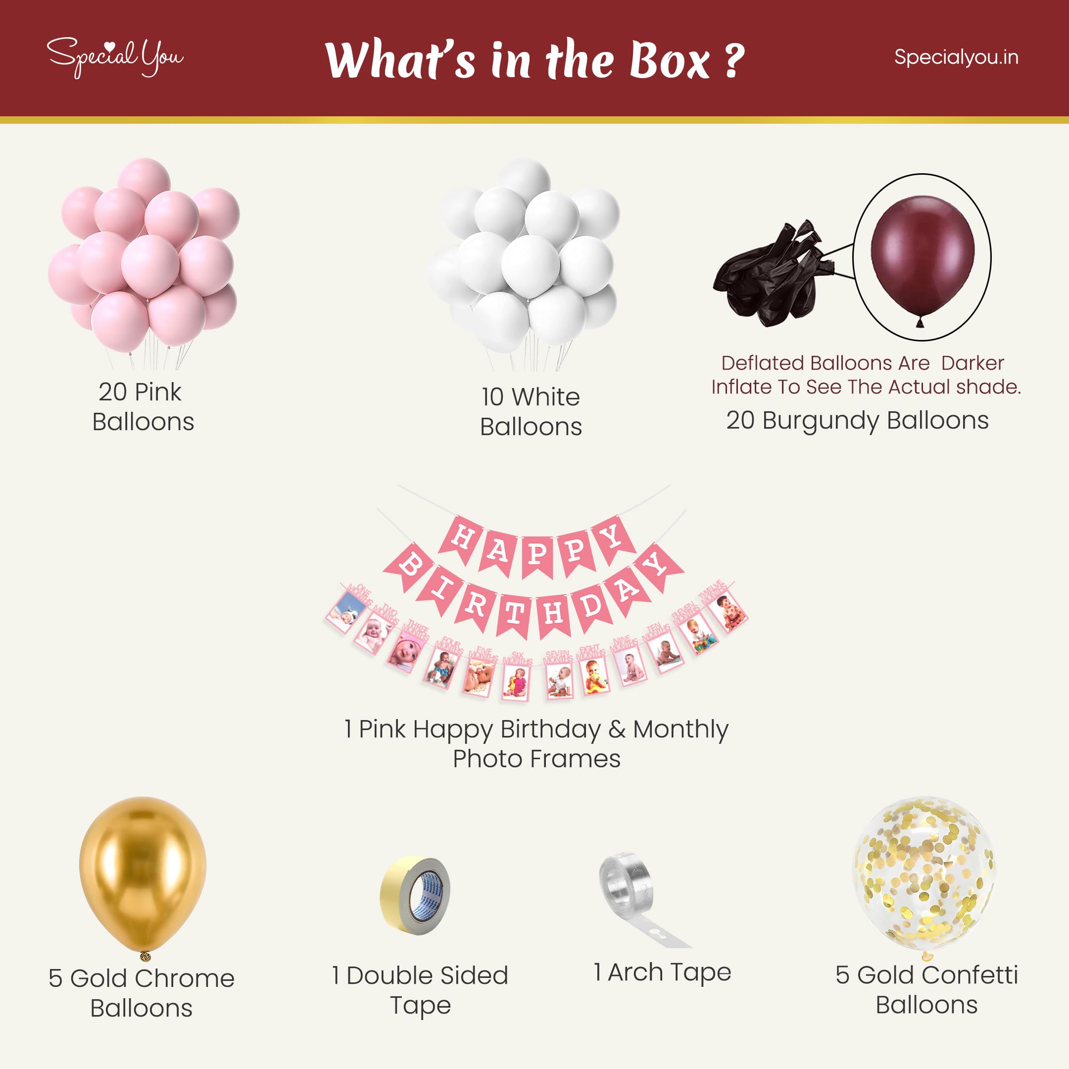 Burgundy Pink Balloons 1st birthday decor