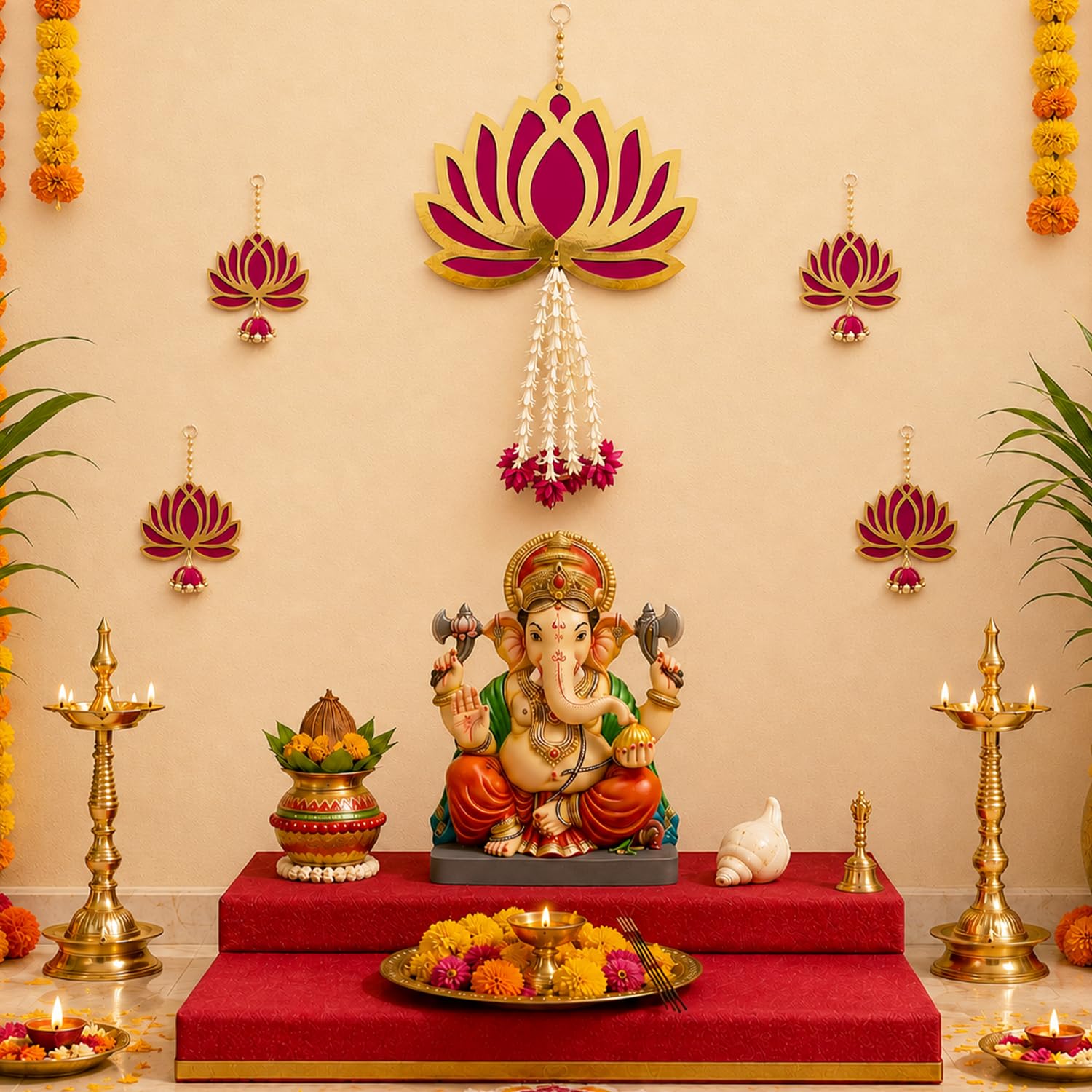 Lotus Bloom Ganpati Hanging Décor Set – 5 Pieces