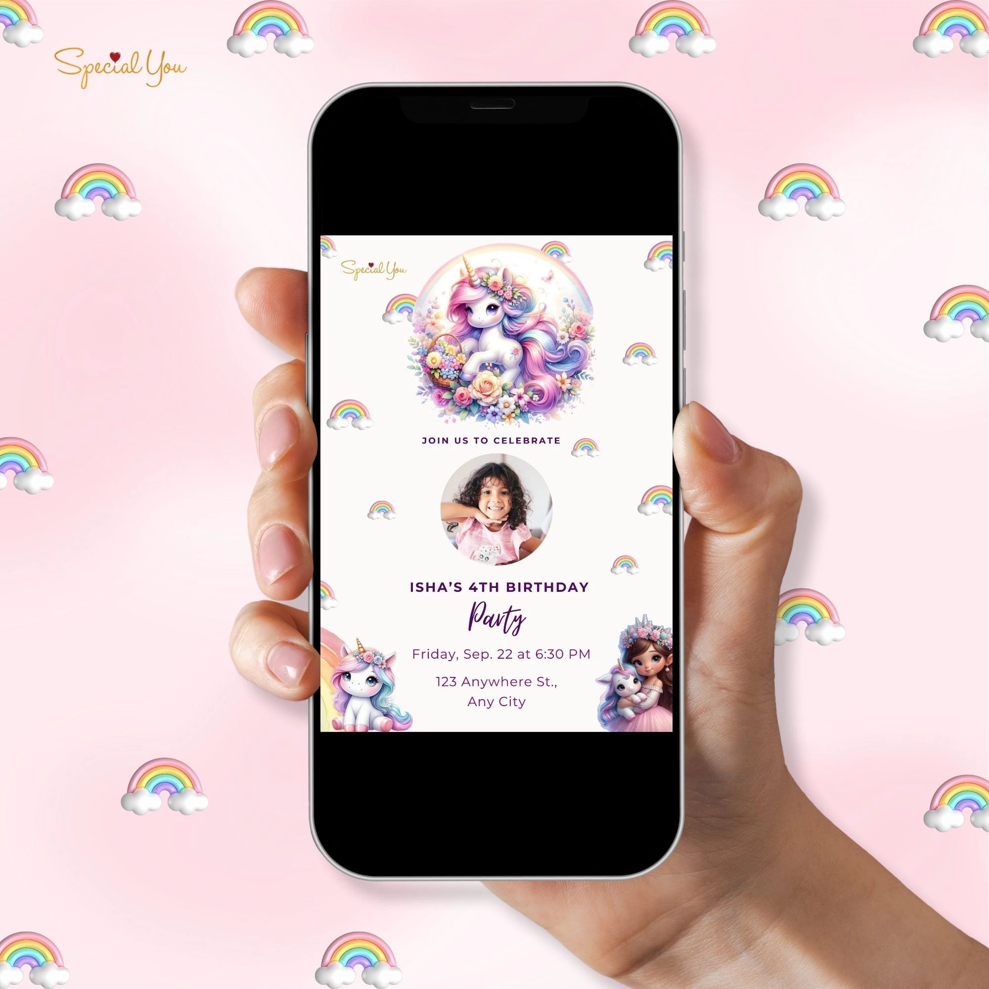 Unicorn Theme Birthday E-Invite