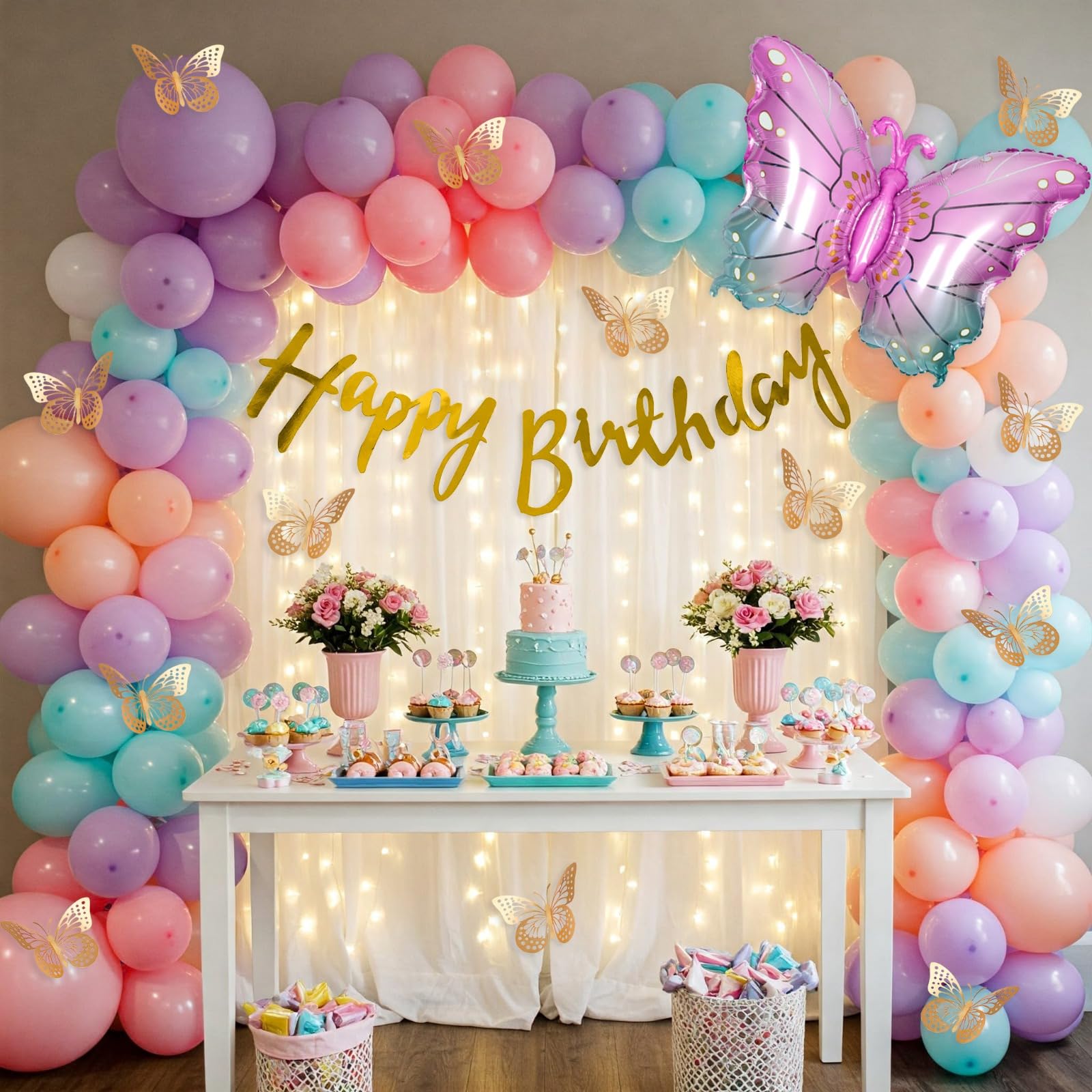 Pastel Balloons Butterfly Theme Birthday Decor