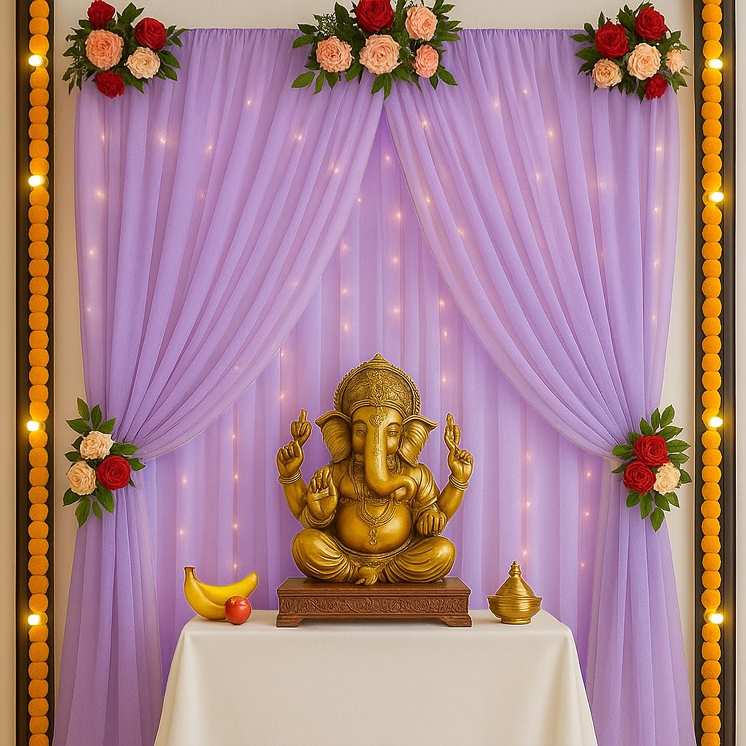 Shree Ganesh Lavender Glow & Curtain Lights