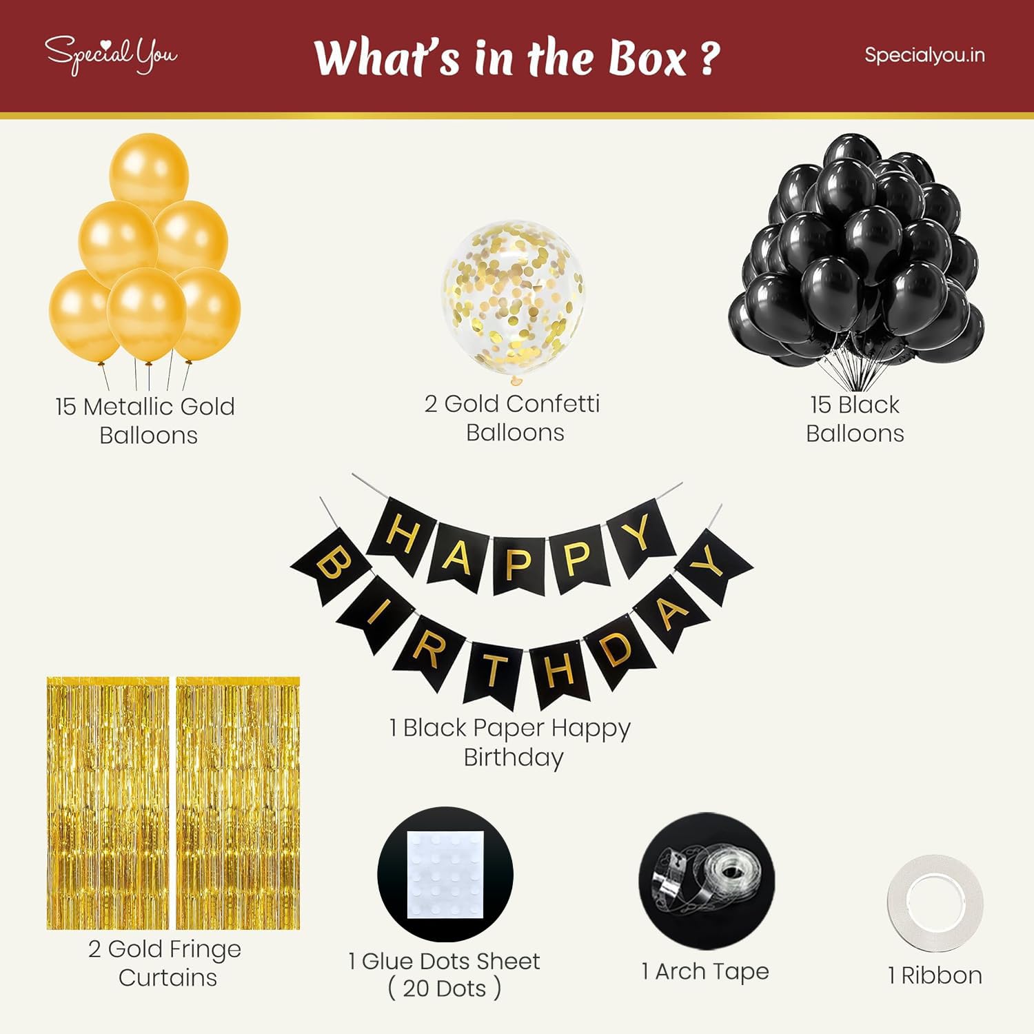Black and Gold Theme Birthday Decoration Kit