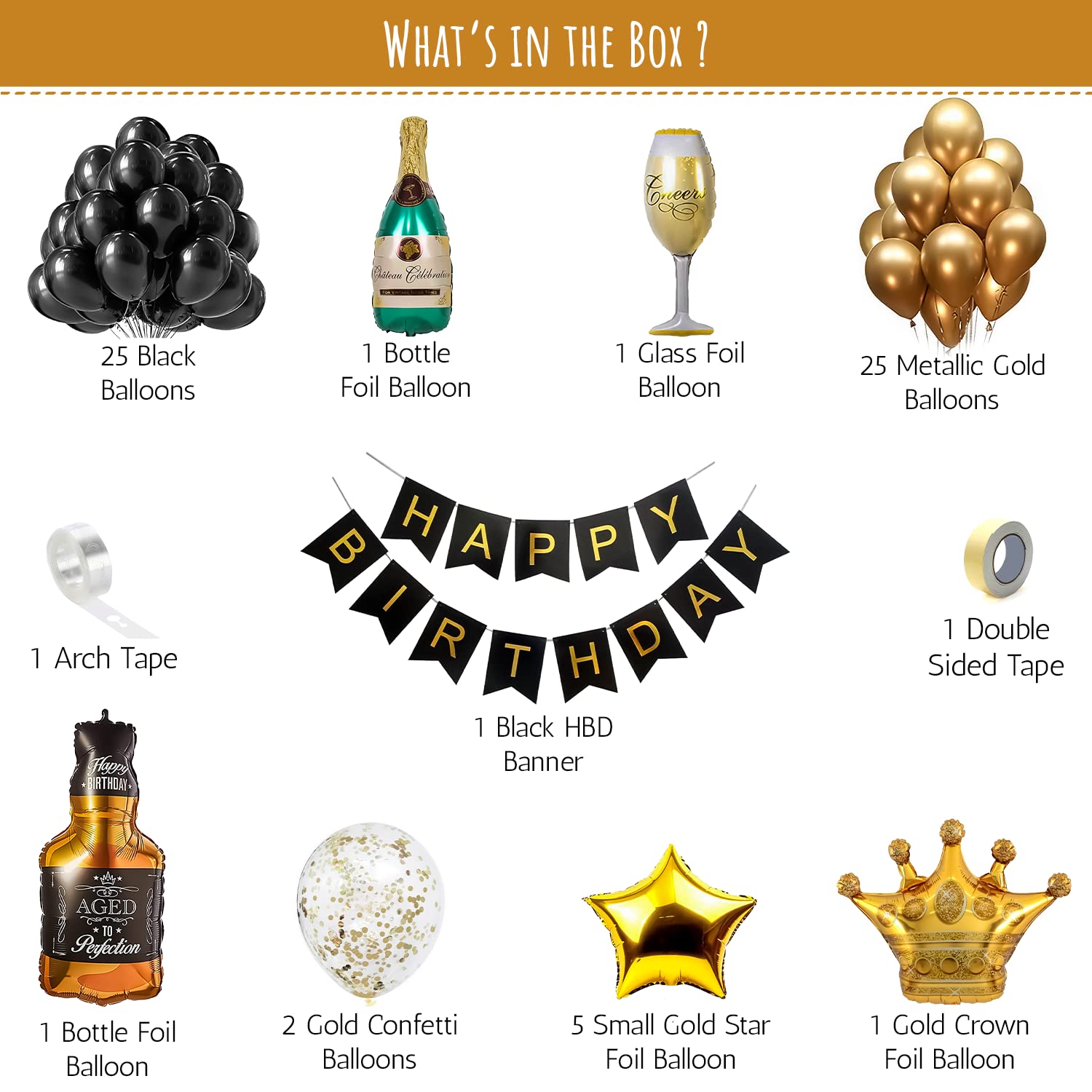 Black & Gold DIY Birthday Decoration Kit