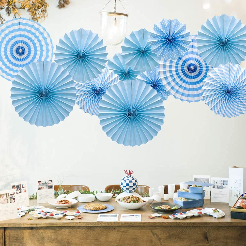 Blue Paper Fans hanging for wall Backdrop-6pcs