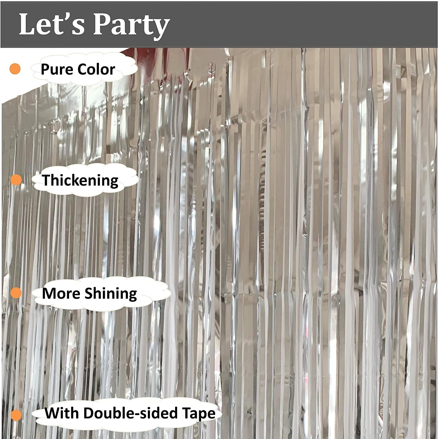 4 Metallic Silver Fringe Curtains