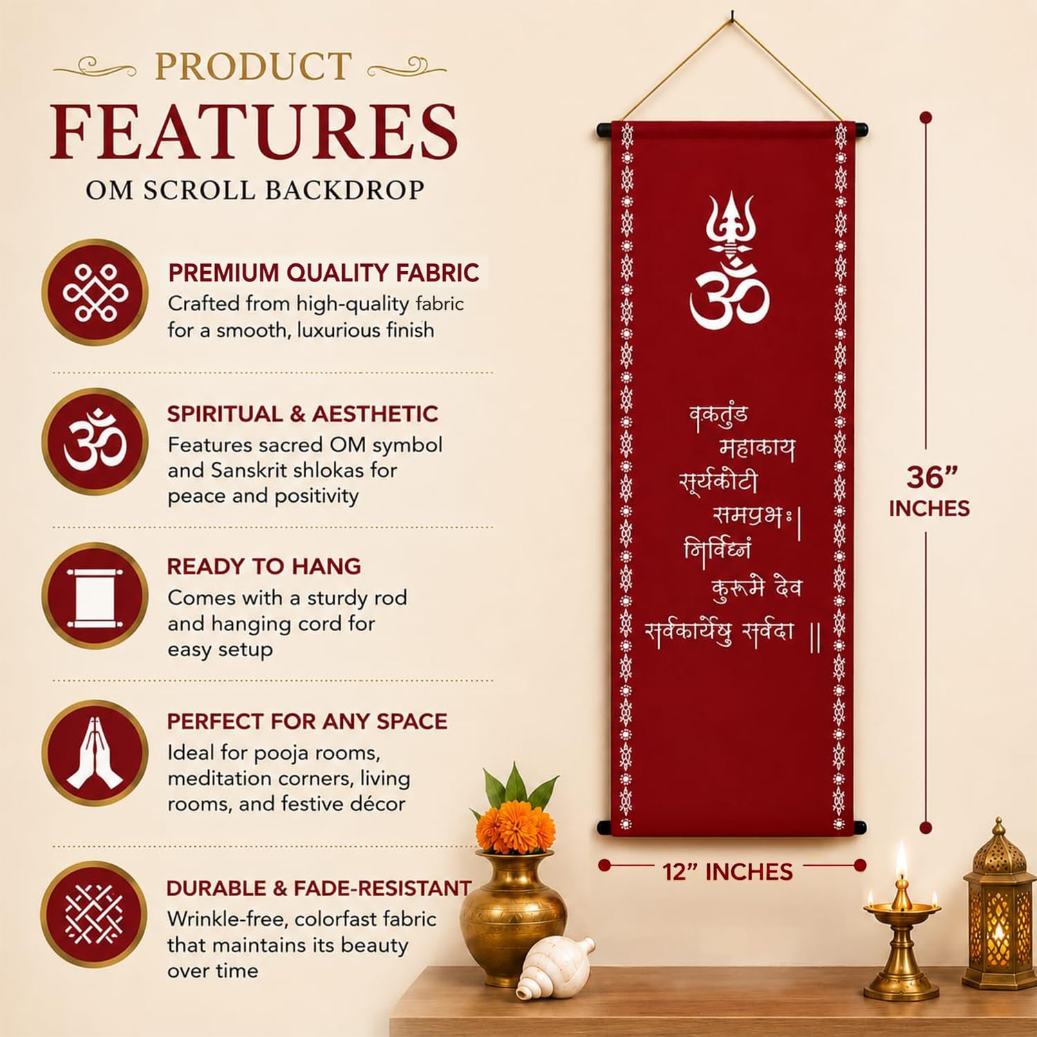 Divine OM Scroll Backdrop – Ganpati Decoration Cloth for Home & Pooja