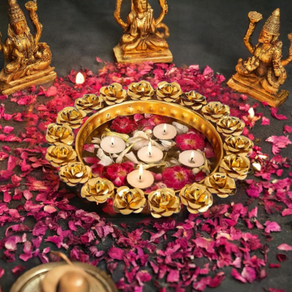 Gold Rose Bowl 13 Inch for Diwali Decor
